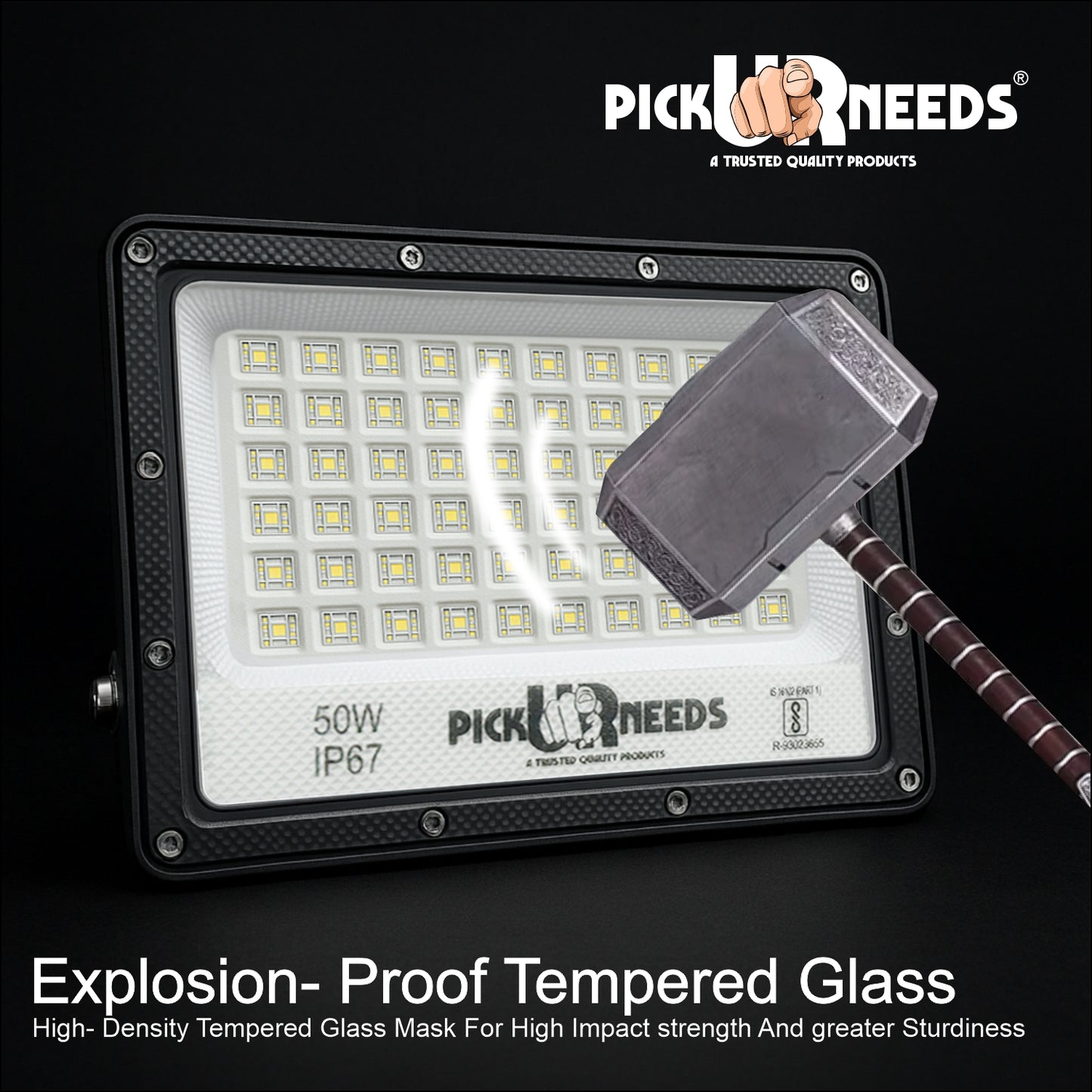 Pick Ur Needs 50W Lens Flood Light With Extension Bracket 60 Bright SMD Light IP67 Waterproof 0 hrs Flood Lamp Emergency Light (White) Pack of 3