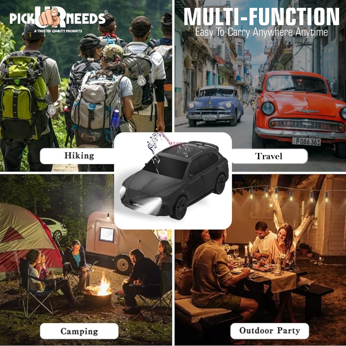 Pick Ur Needs Wireless Portable Mini Speaker- RGB Disco Light, 1200mAh, USB/TF/FM 5 W Bluetooth Speaker (Black, 5.0 Channel)