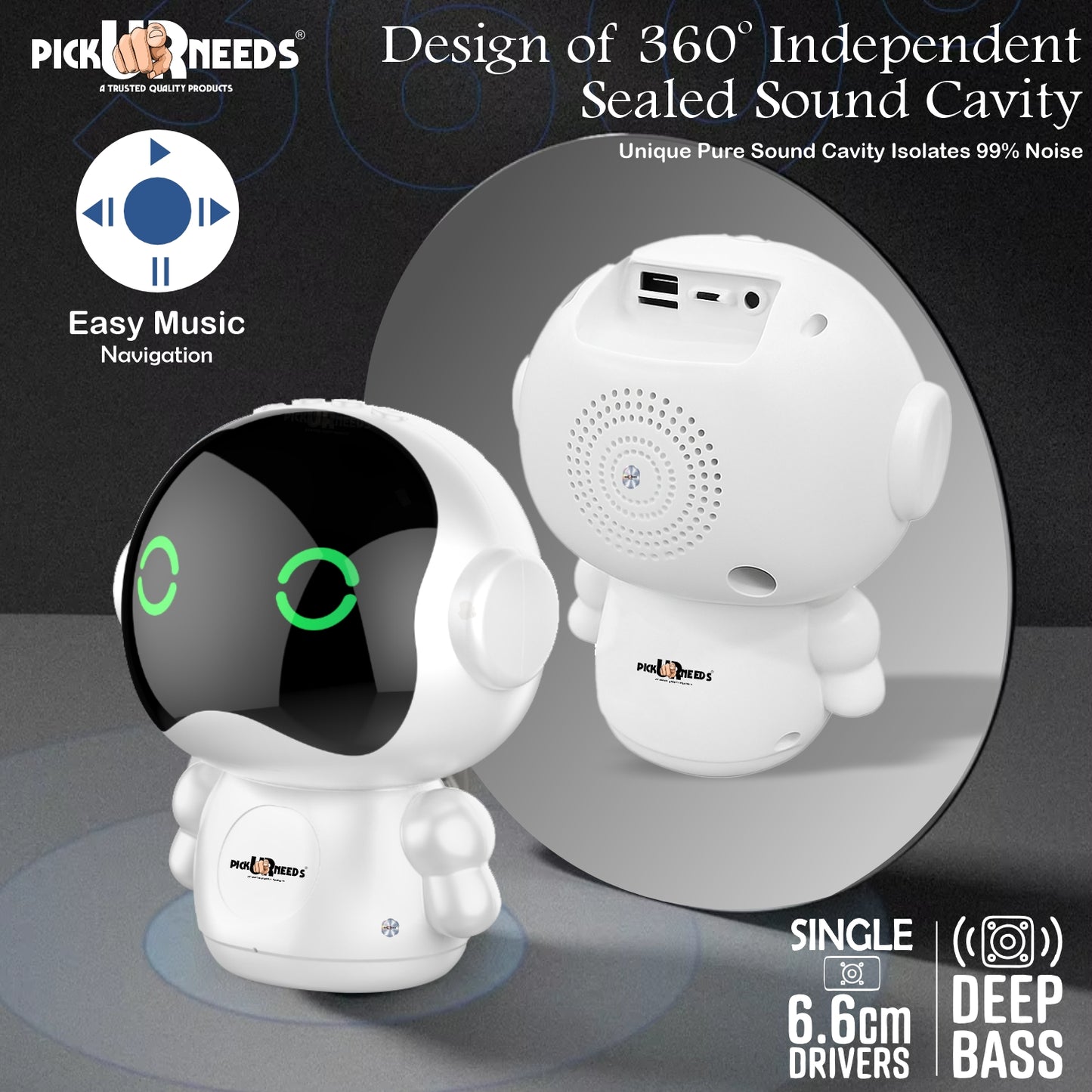Pick Ur Needs Rechargeable Wireless Mini DJ Bluetooth Speaker HiFi Bass, LED Lights, 800mAh Battery, USB/TF Card/TWS Playback