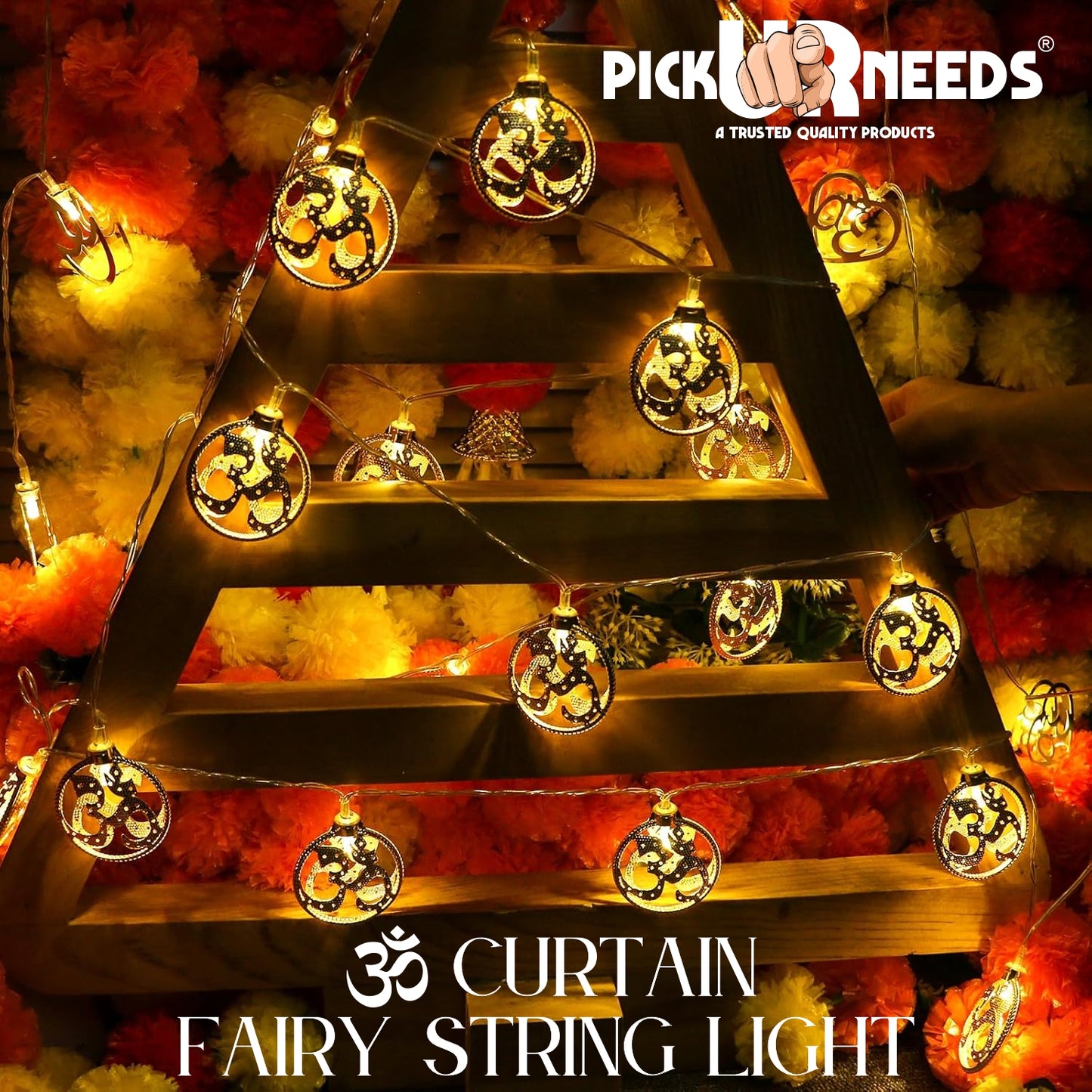 Pick Ur Needs Diwali String Lights OM Metal Hanging Lights, Warm White Round 3D Ceiling Lamp