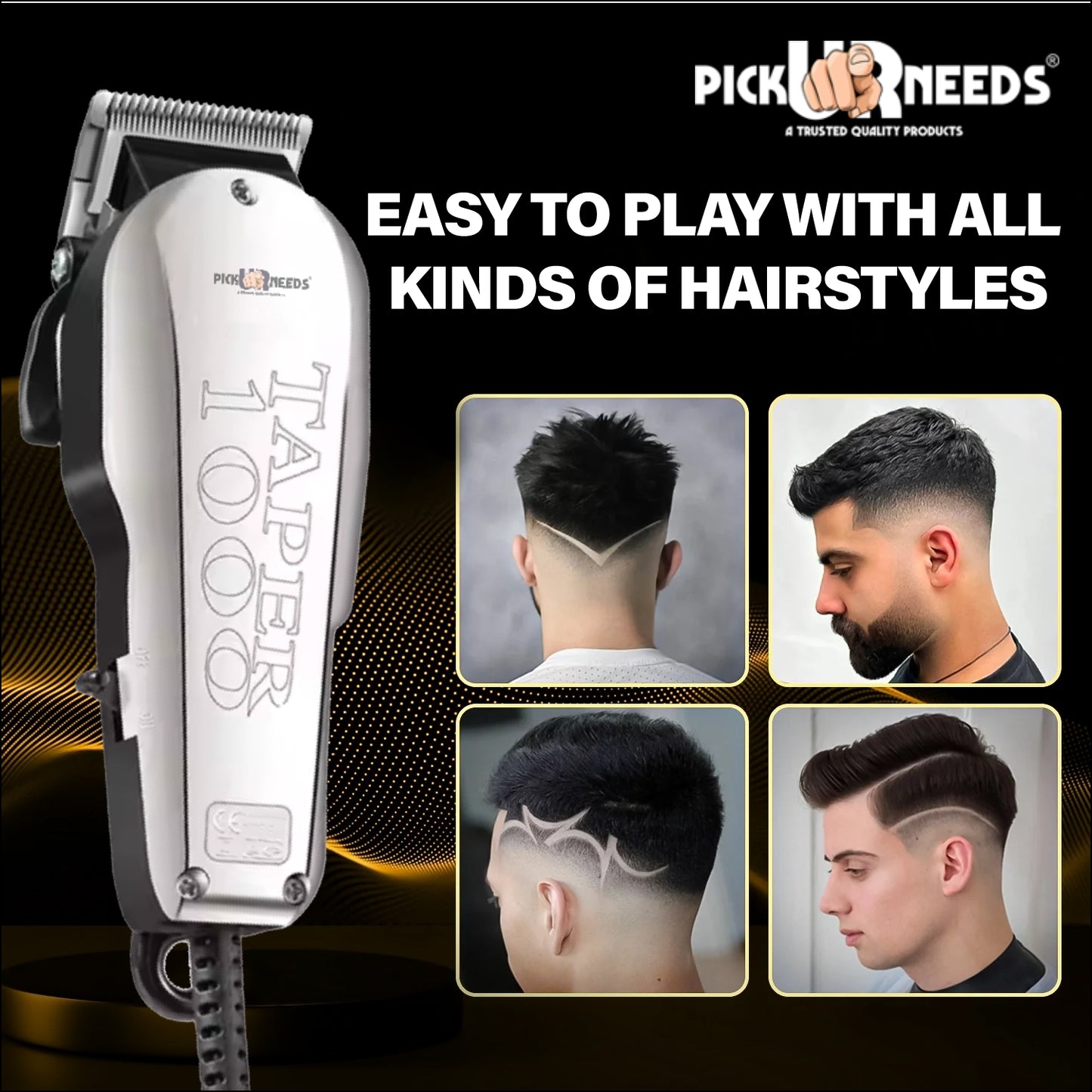 Pick Ur Needs Professional Barber Hair Cutting Machine / Hair Clipper For Men All Attachment Trimmer 0 min Runtime 10 Length Settings (Silver)