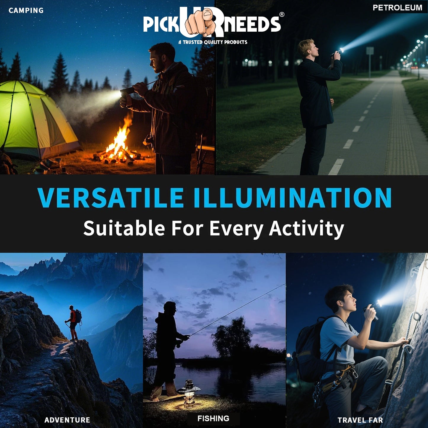 Pick Ur Needs 100W High Power Rechargeable Flashlight with 3000mAh Battery, 5 Lighting Modes 5 hrs Torch Emergency Light