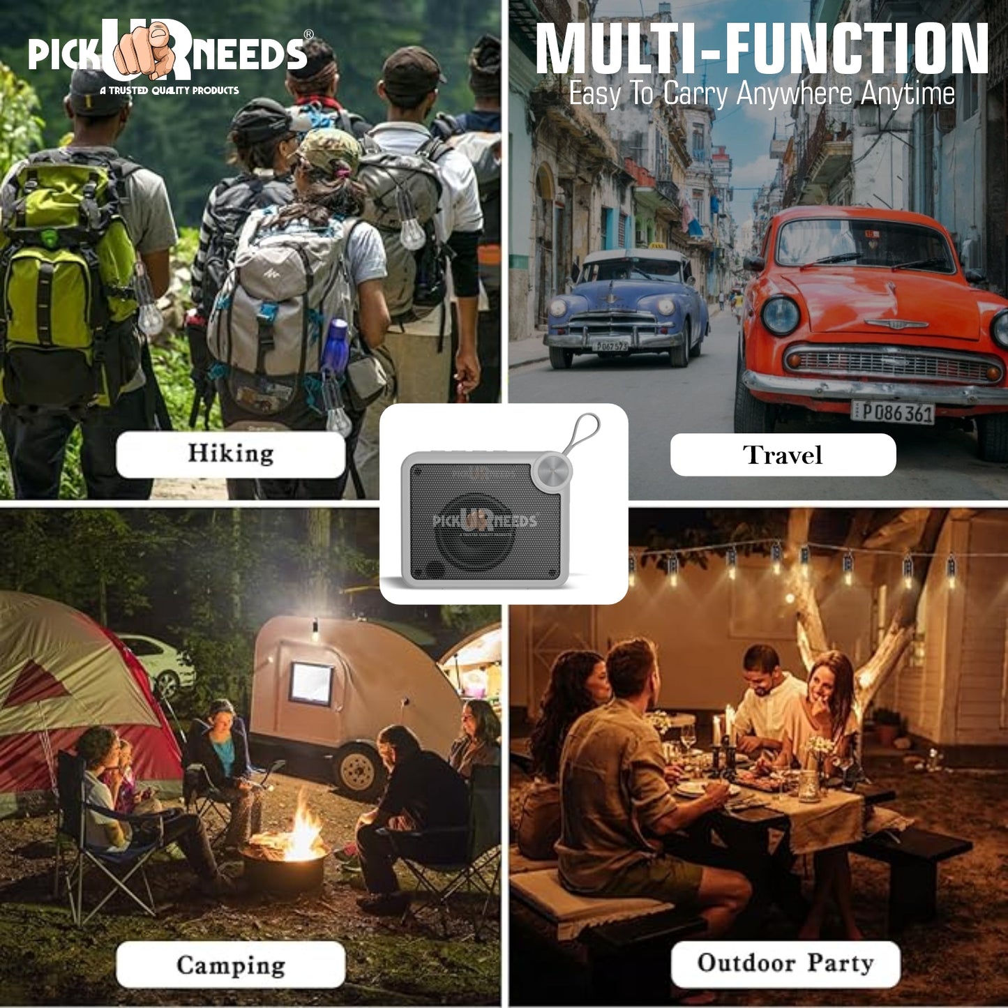 Pick Ur Needs Rechargeable Box Sound Wireless Speaker 5W – TWS, 4H Playback, TF/SD/USB/FM 5 W Bluetooth Speaker (Black, 5.0 Channel)