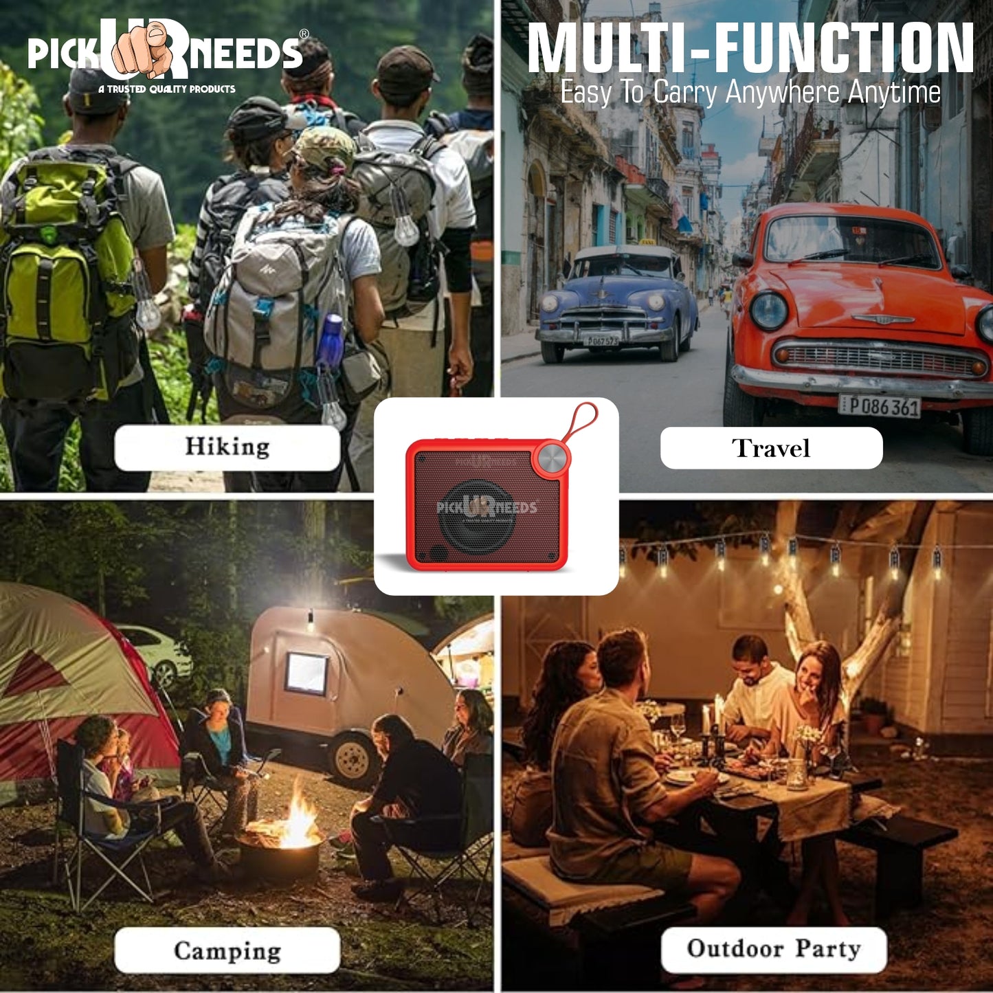 Pick Ur Needs Rechargeable Box Sound Wireless Speaker 5W – TWS, 4H Playback, TF/SD/USB/FM 5 W Bluetooth Speaker (Black, 5.0 Channel)