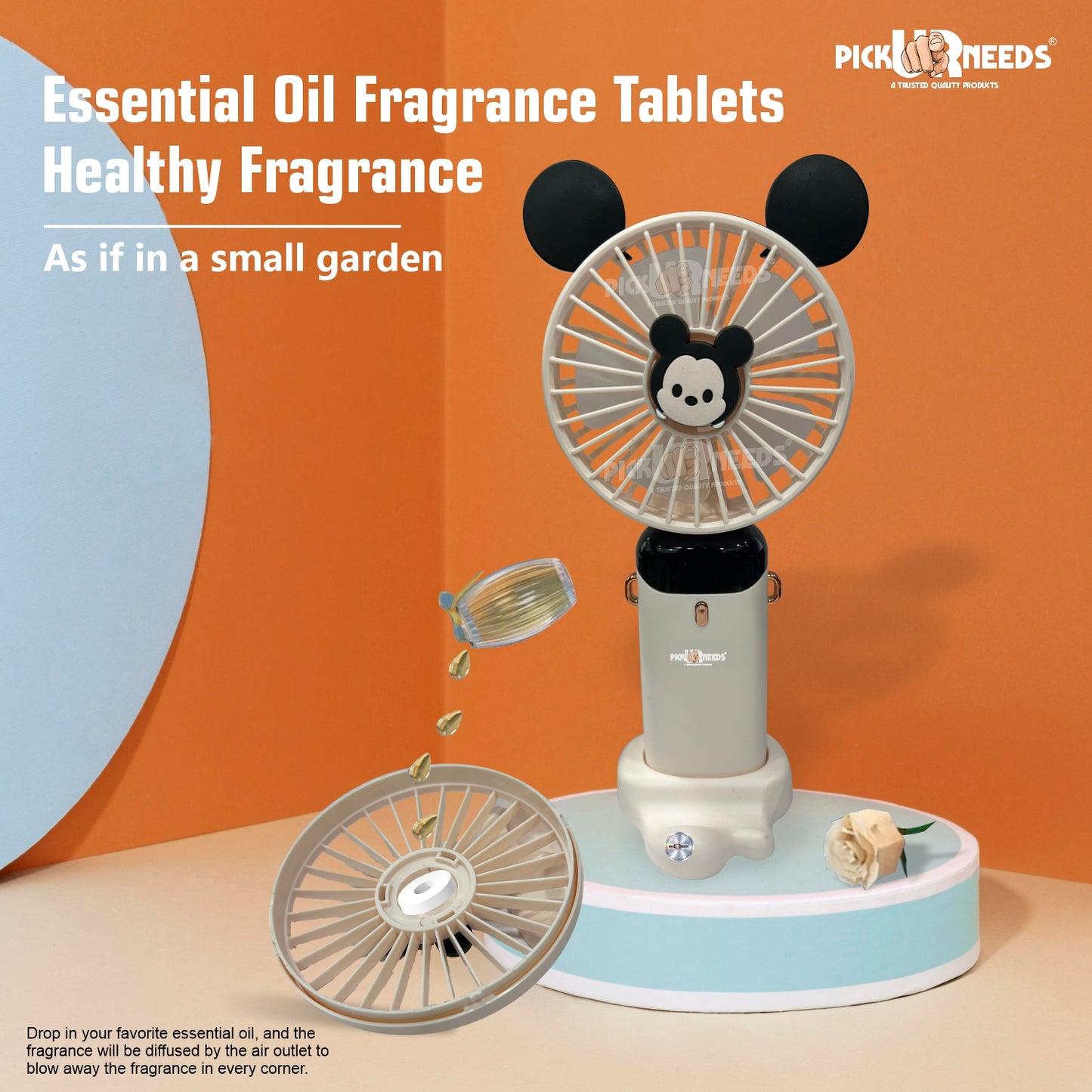 Pick Ur Needs Rechargeable Foldable Mini Handheld Fan Micky Mouse Design 5 Mode Speed LED Display Mini Portable Fan