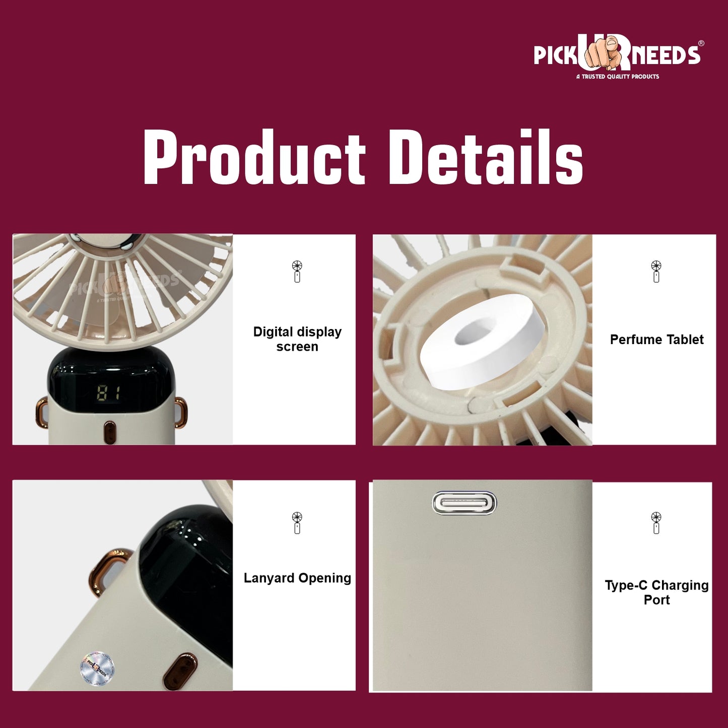 Pick Ur Needs Rechargeable Foldable Mini Handheld Fan Micky Mouse Design 5 Mode Speed LED Display Mini Portable Fan