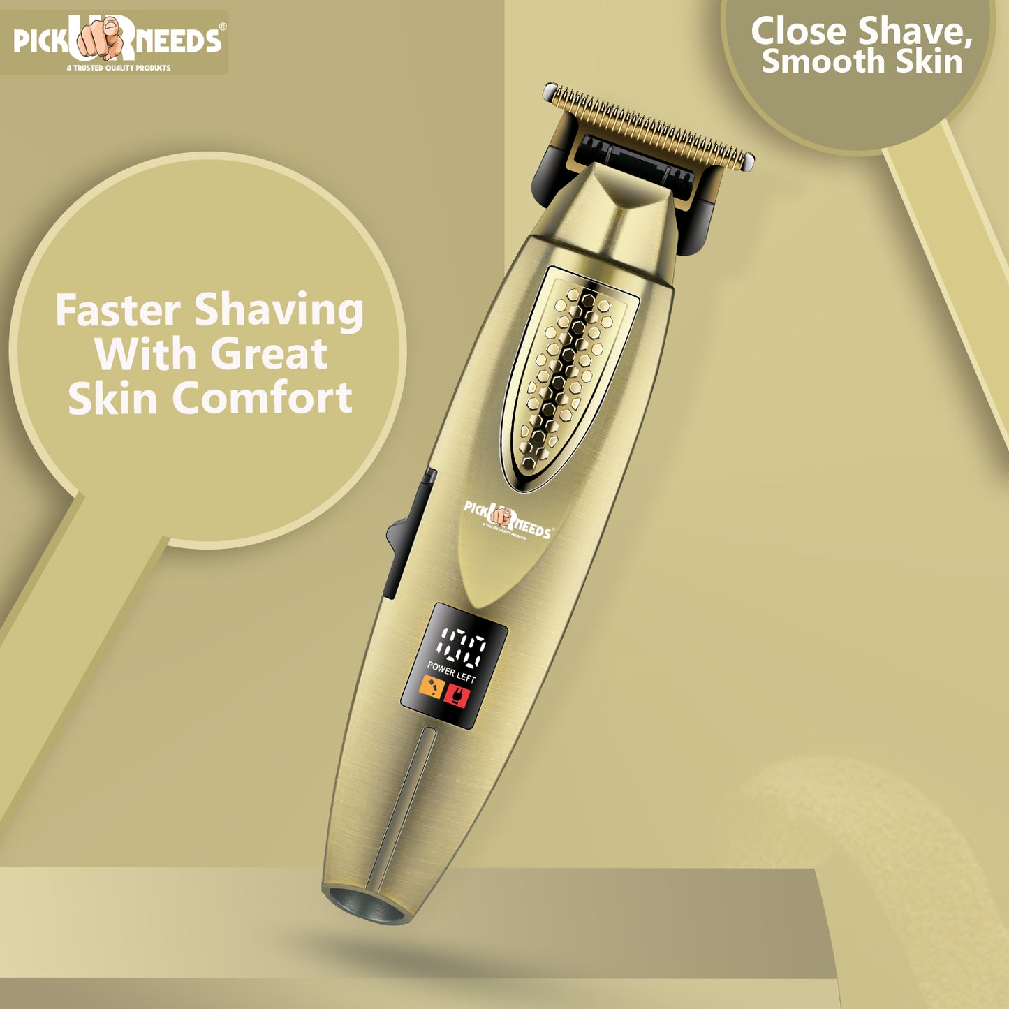 Pick Ur Needs Stylish Premium Design Hair Trimmer 180 min Runtime 3 Length Settings (Gold)
