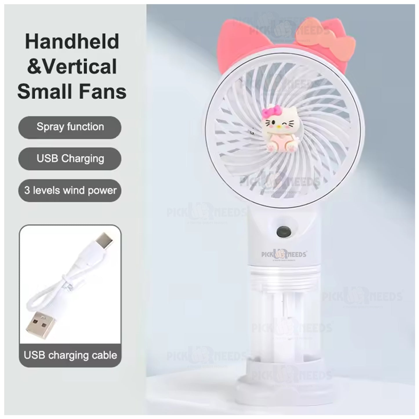 Pick Ur Needs Rechargeable Mini Handheld Fan With Water Spray Portable Fan USB Charging Port 3 mm 5 Blade Table Fan (White , Blue | Pack of 1)
