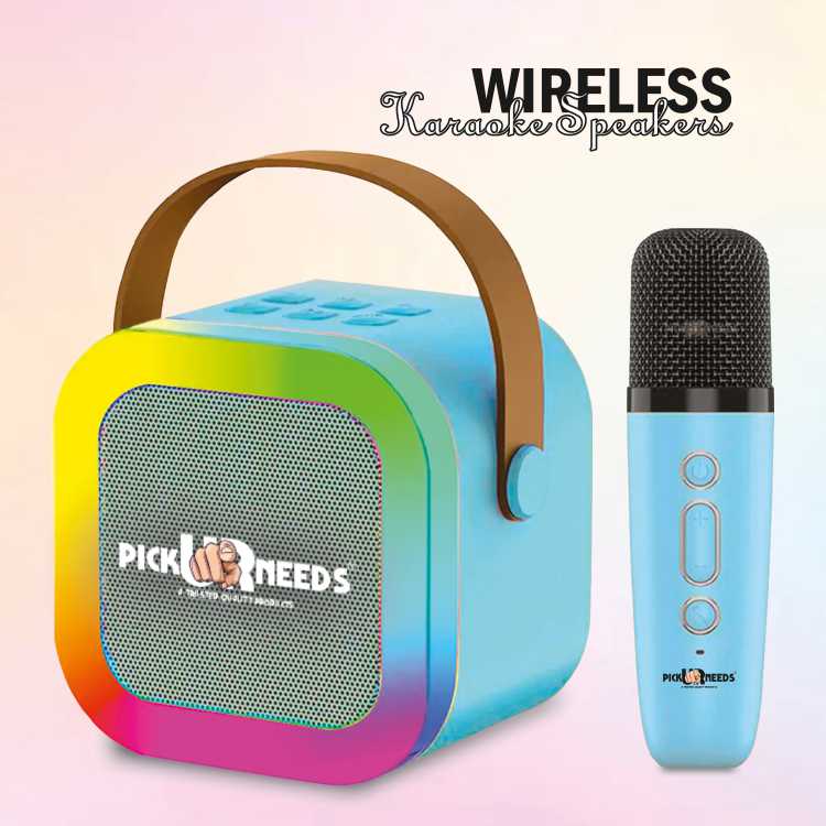 Pick Ur Needs Kids Karaoke 4 Multiple Voice Mike With Bluetooth Speaker RGB Disco Party Light (Blue)