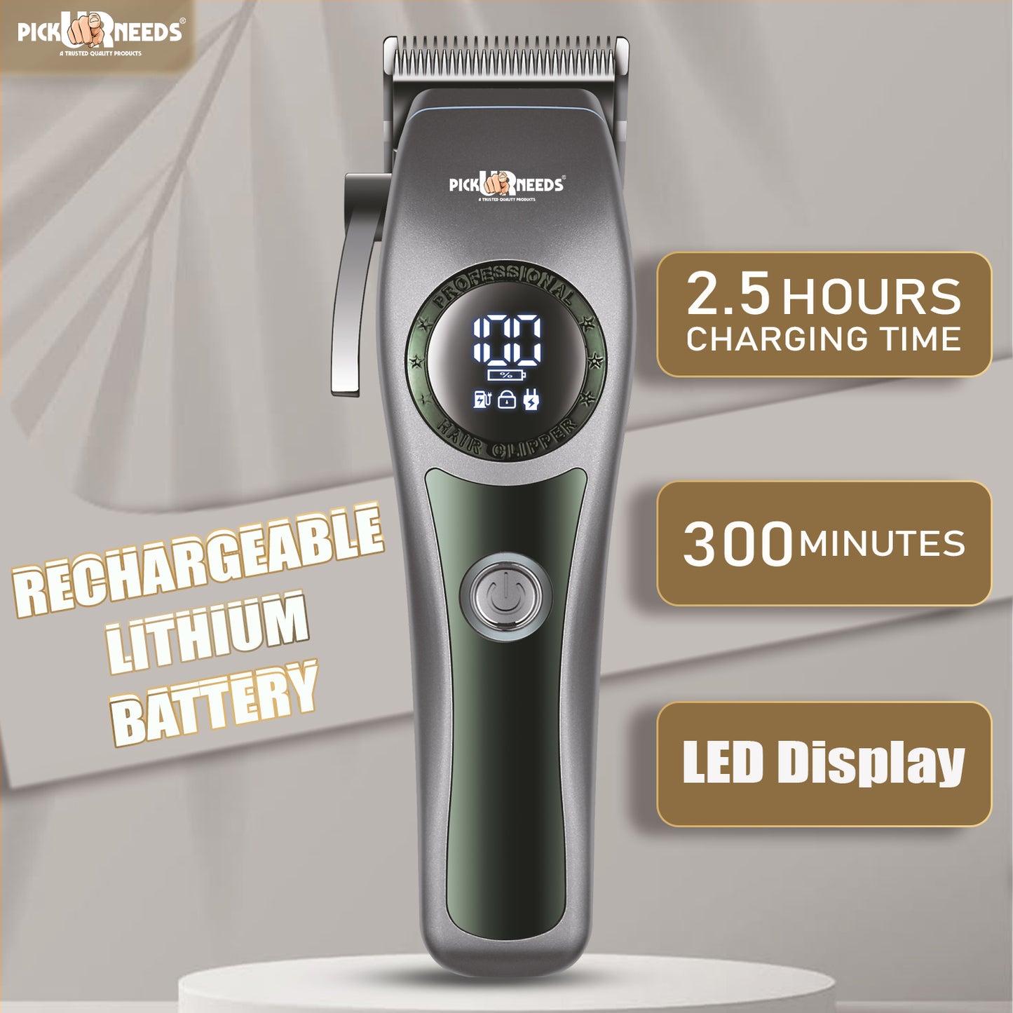 Pick Ur Needs Professional Hair Trimmer / Clipper / Shaver With 4 Adjustment Blades Child Lock Trimmer 180 min Runtime 4 Length Settings (Grey)
