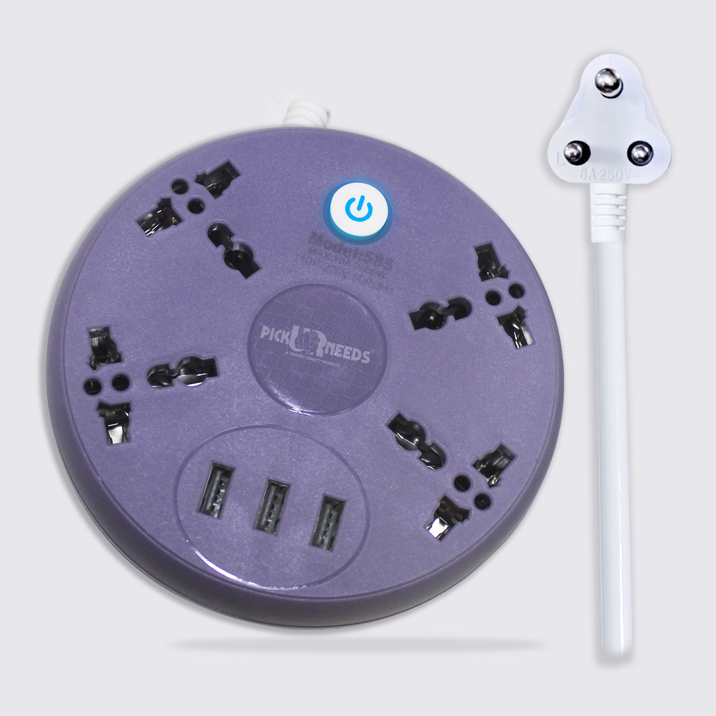 Pick Ur Needs Extension Cord Board with 3 USB Charging Ports and 4 Socket -10 Amp Heavy Duty for Multiple Devices Smartphone Tablet Laptop