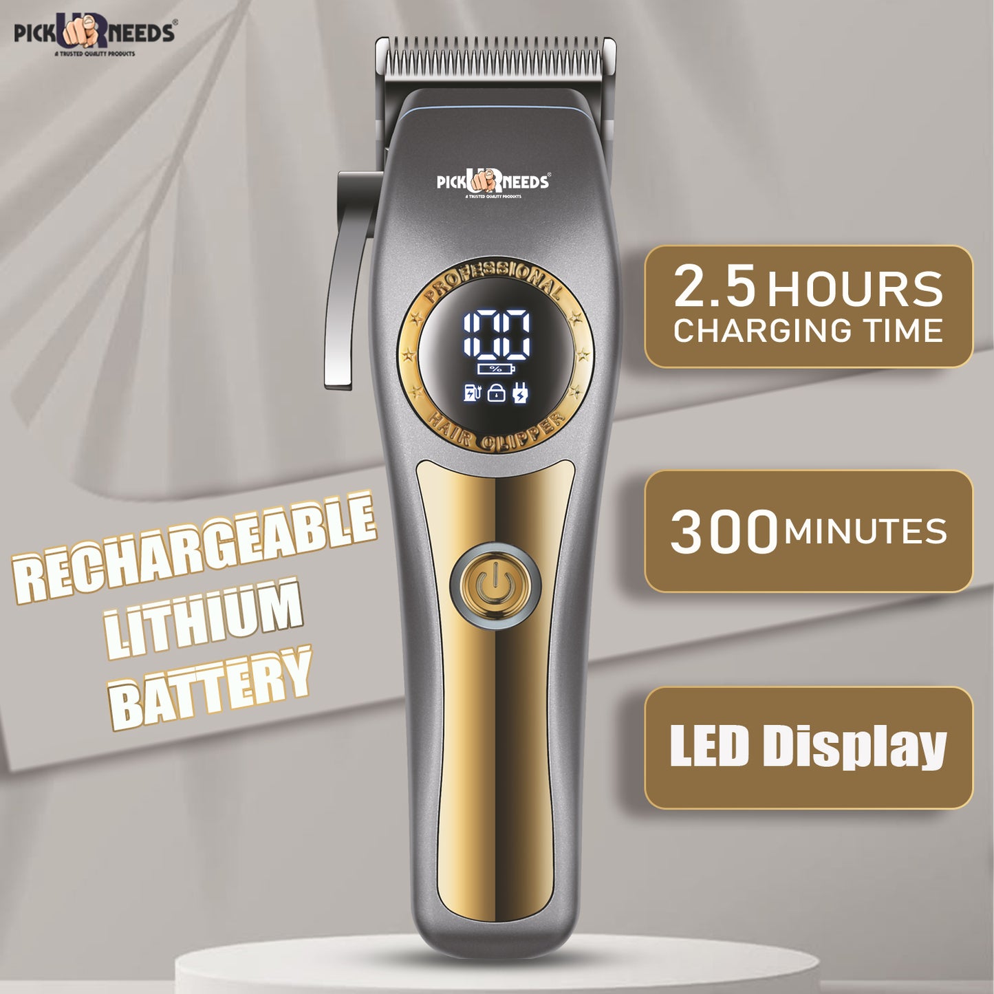 Pick Ur Needs Professional Hair Trimmer / Clipper / Shaver With 4 Adjustment Blades Child Lock Trimmer 180 min Runtime 4 Length Settings (Grey)