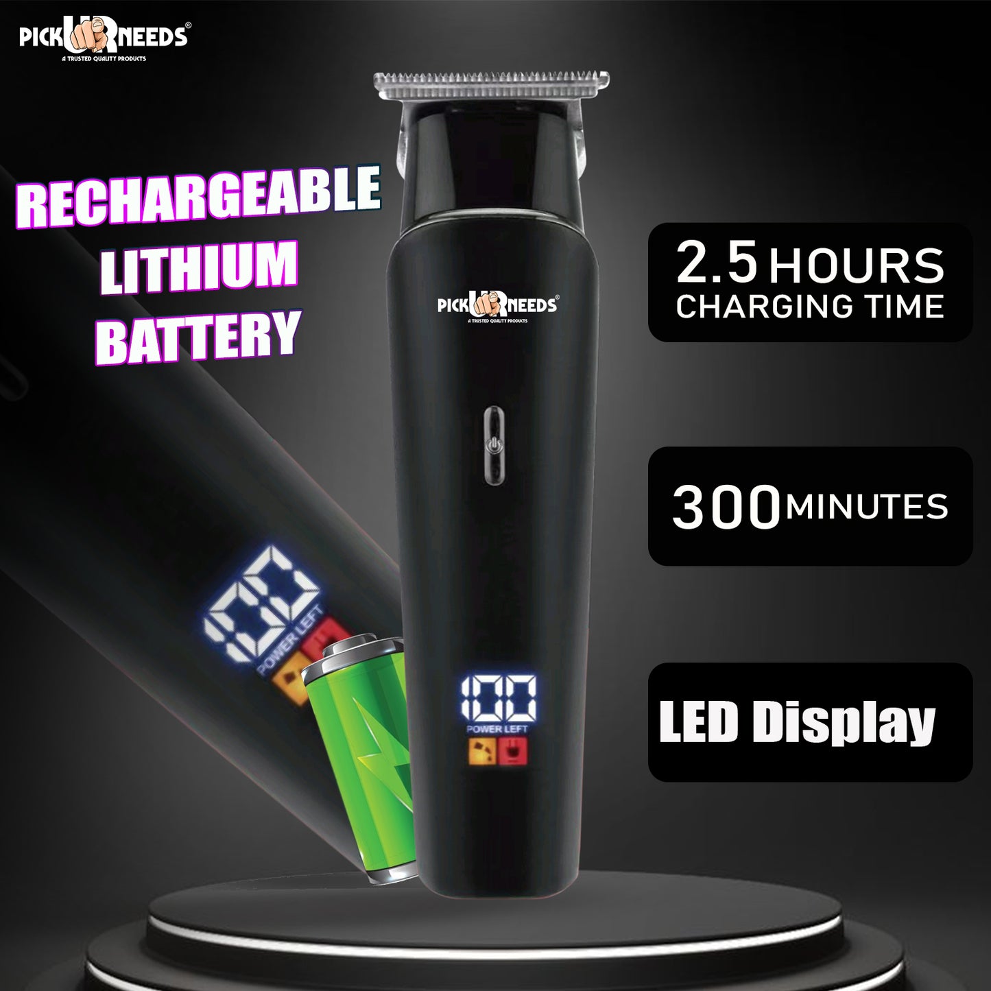 Pick Ur Needs Rechargeable Beard Trimmer / Hair Clipper 3 In 1 Adjustment Blade Type C Charge Trimmer 120 min Runtime 3 Length Settings (Black)