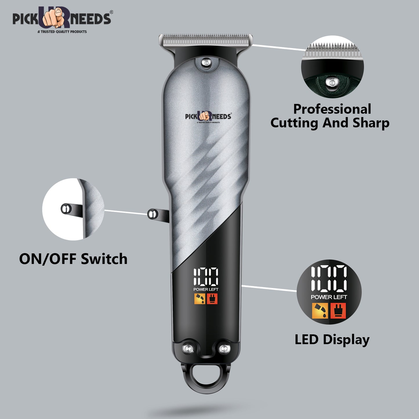 Pick Ur Needs High Performence Professional Hair Clipper / Shaver 4 In 1 Blades LED Display Trimmer 60 min Runtime 4 Length Settings (Green)