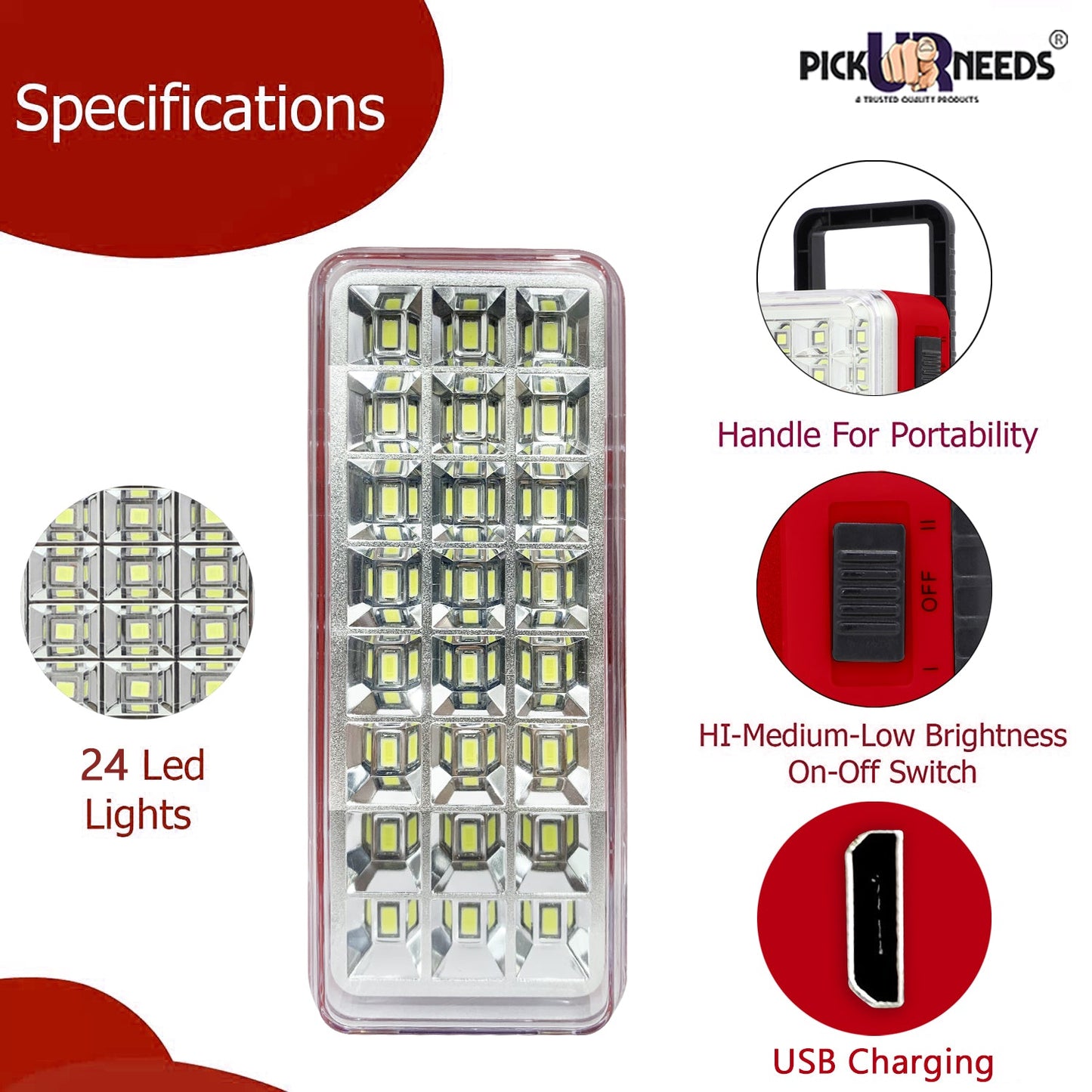 Pick Ur Needs High-Bright 24 LED with Rechargeable Emergency Floor Lantern Lamp Light