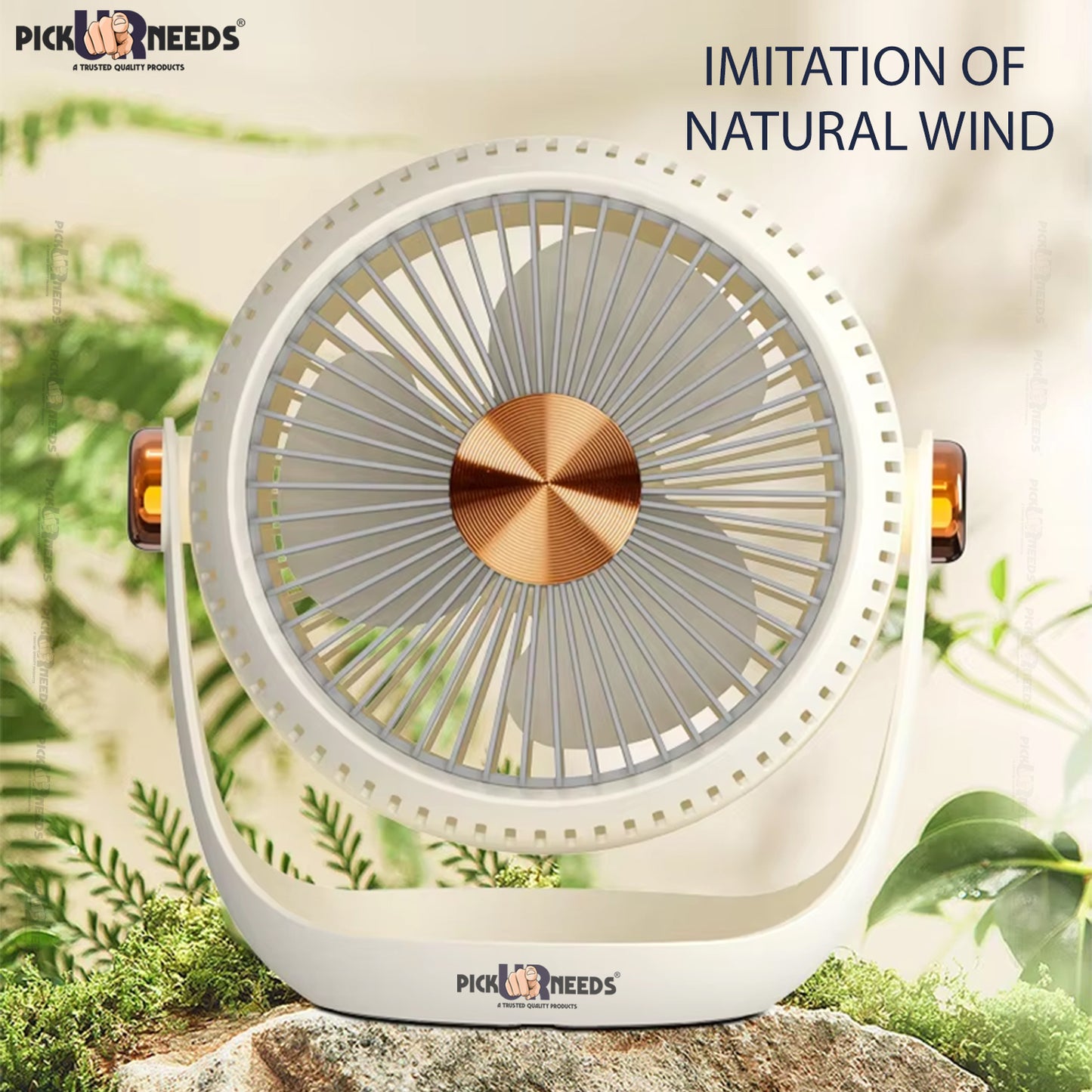 Pick Ur Needs Rechargeable Portable Foldable Small Standing Electric Mini Fan 3 Speed Mode For Home, Bedroom, Office 2400mAh Battery