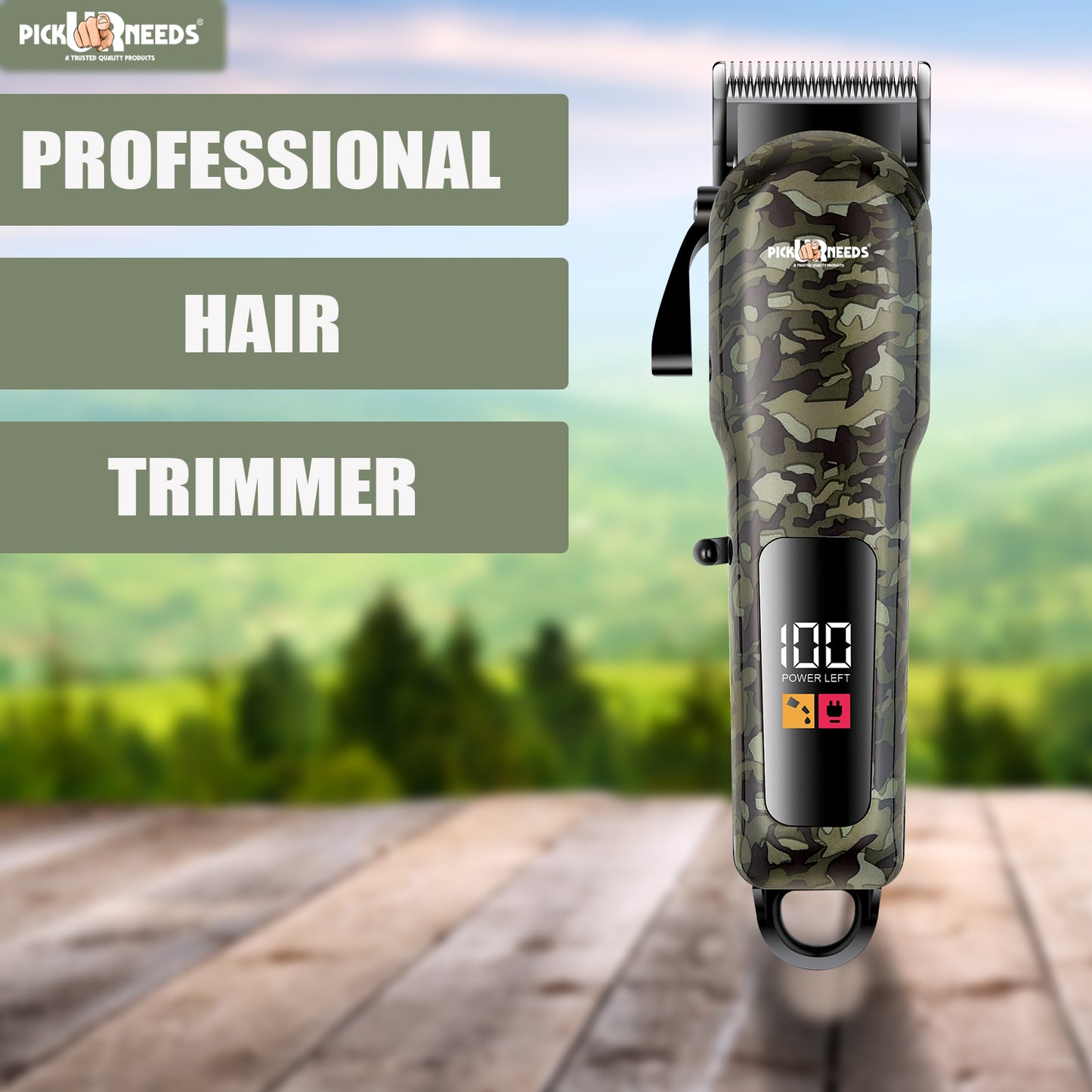Pick Ur Needs Professional Hair Trimmer / Beard Clipper / Shaver With 8 Blade Digital Display Trimmer 180 min Runtime 8 Length Settings (Black)