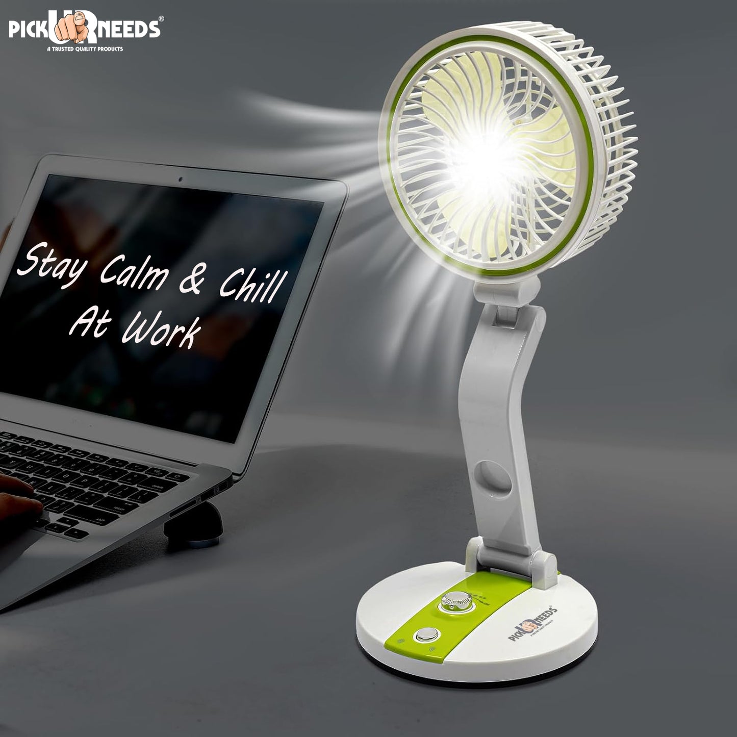 Pick Ur Needs Rechargeable Tabletop Personal Mini USB Rechargeable Desk Fan with LED Light, Camping Fan for Home Office