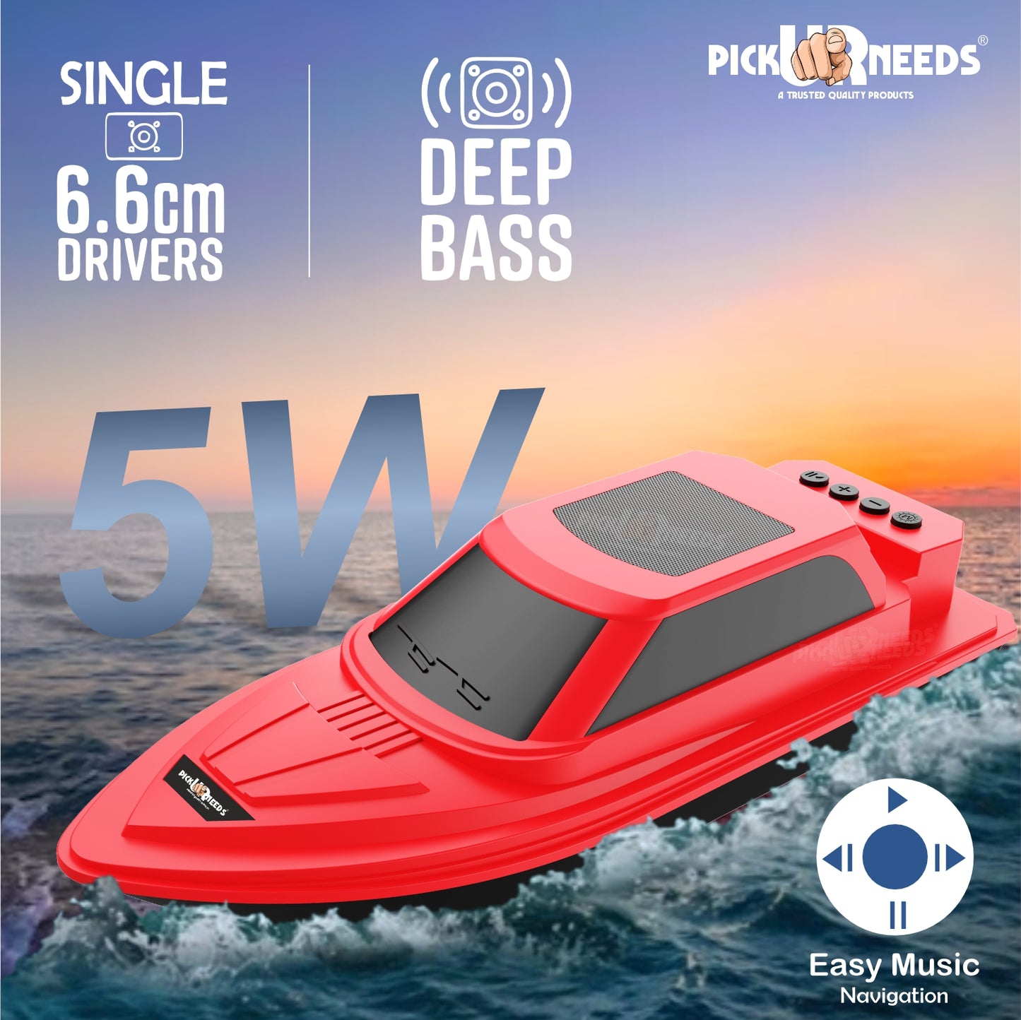Pick Ur Needs Portable Bluetooth Speaker with High Bass β 5W Dynamic Thunder Sound, Cruiser Design, 1200mAh Rechargeable Battery, Wireless Audio for Outdoor & Indoor Use (Black)