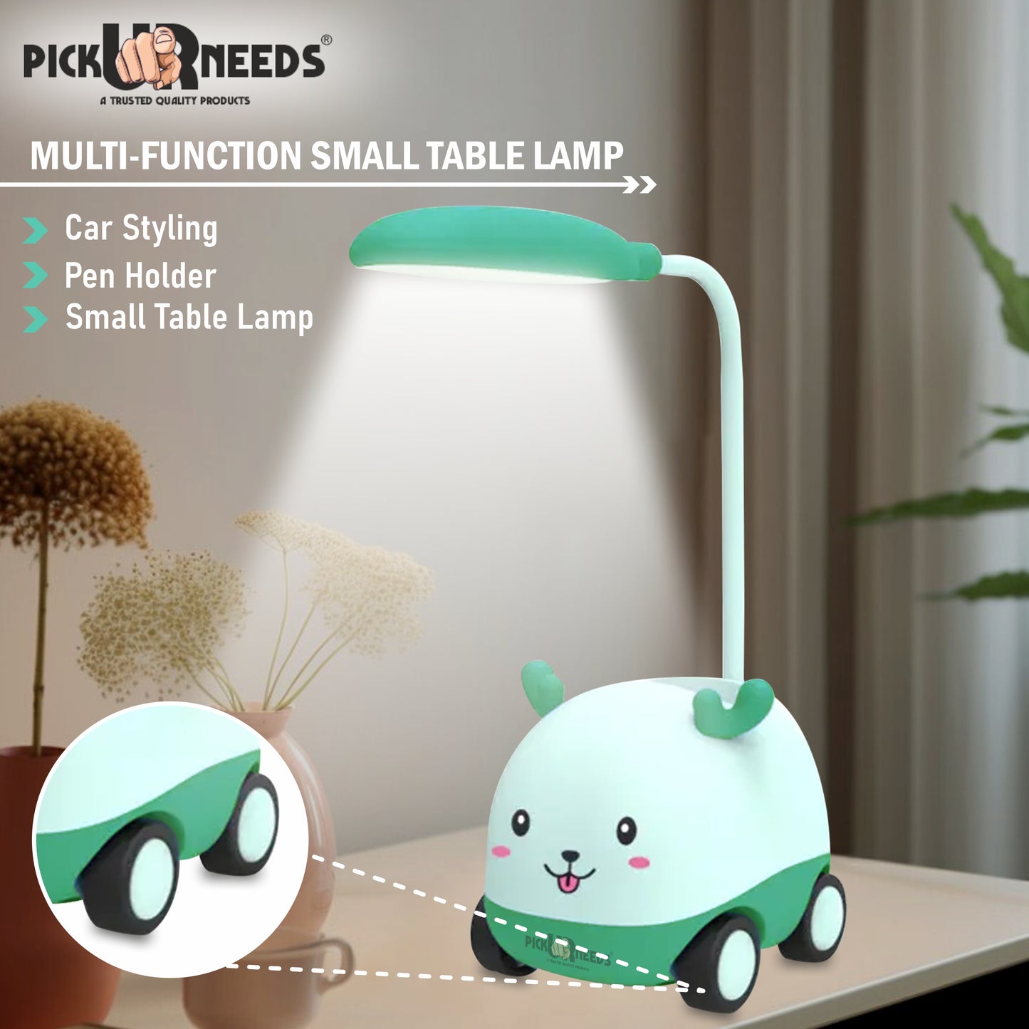 Pick Ur Needs Rechargeable LED Study Desk Light with Sharpener Car Design Wheels