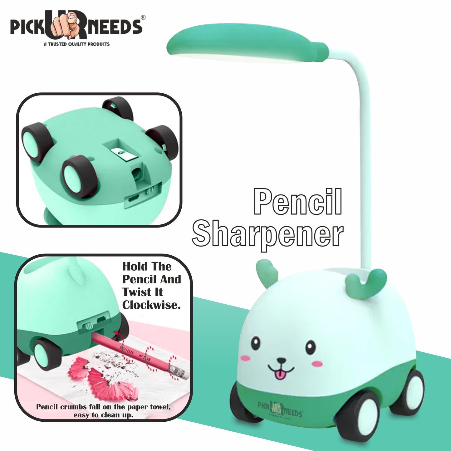 Pick Ur Needs Rechargeable LED Study Desk Light with Sharpener Car Design Wheels