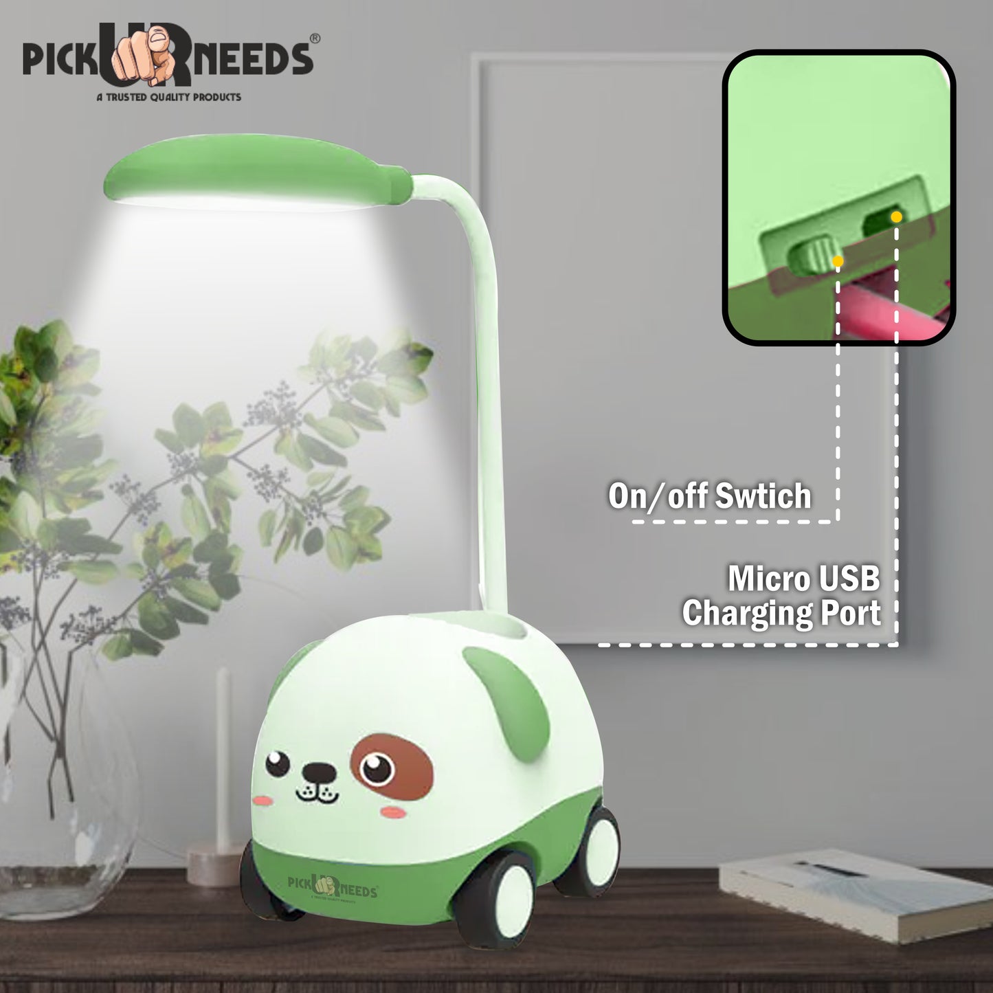 Pick Ur Needs Rechargeable LED Study Desk Light with Sharpener Car Design Wheels