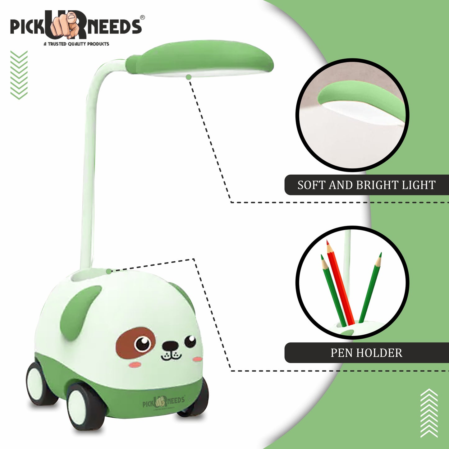Pick Ur Needs Rechargeable LED Study Desk Light with Sharpener Car Design Wheels