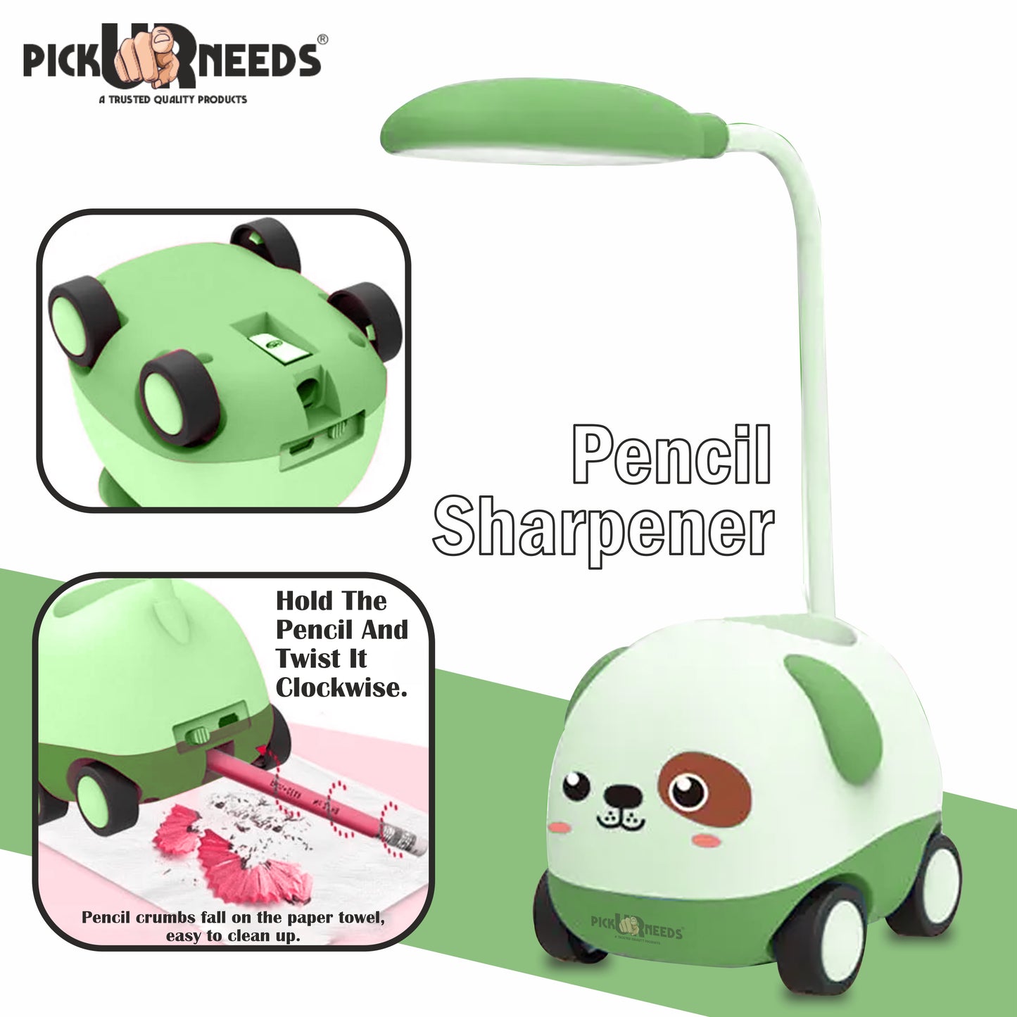 Pick Ur Needs Rechargeable LED Study Desk Light with Sharpener Car Design Wheels