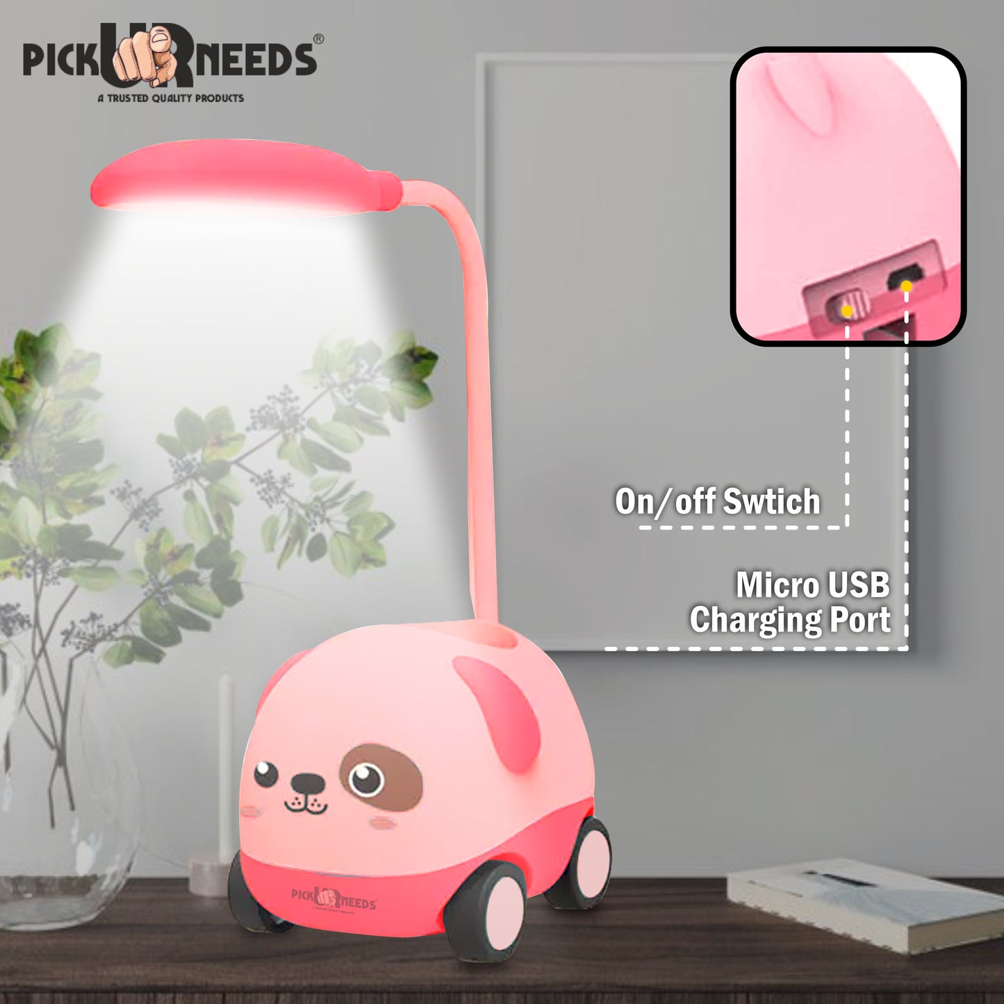 Pick Ur Needs Rechargeable LED Study Desk Light with Sharpener Car Design Wheels