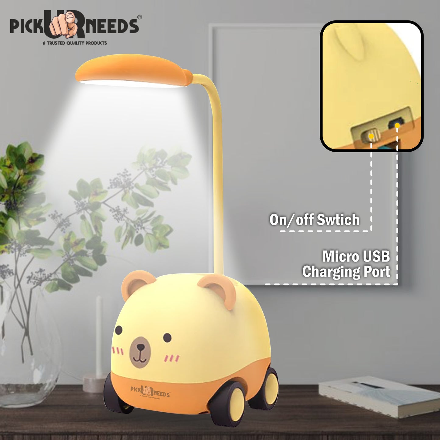 Pick Ur Needs Rechargeable LED Study Desk Light with Sharpener Car Design Wheels