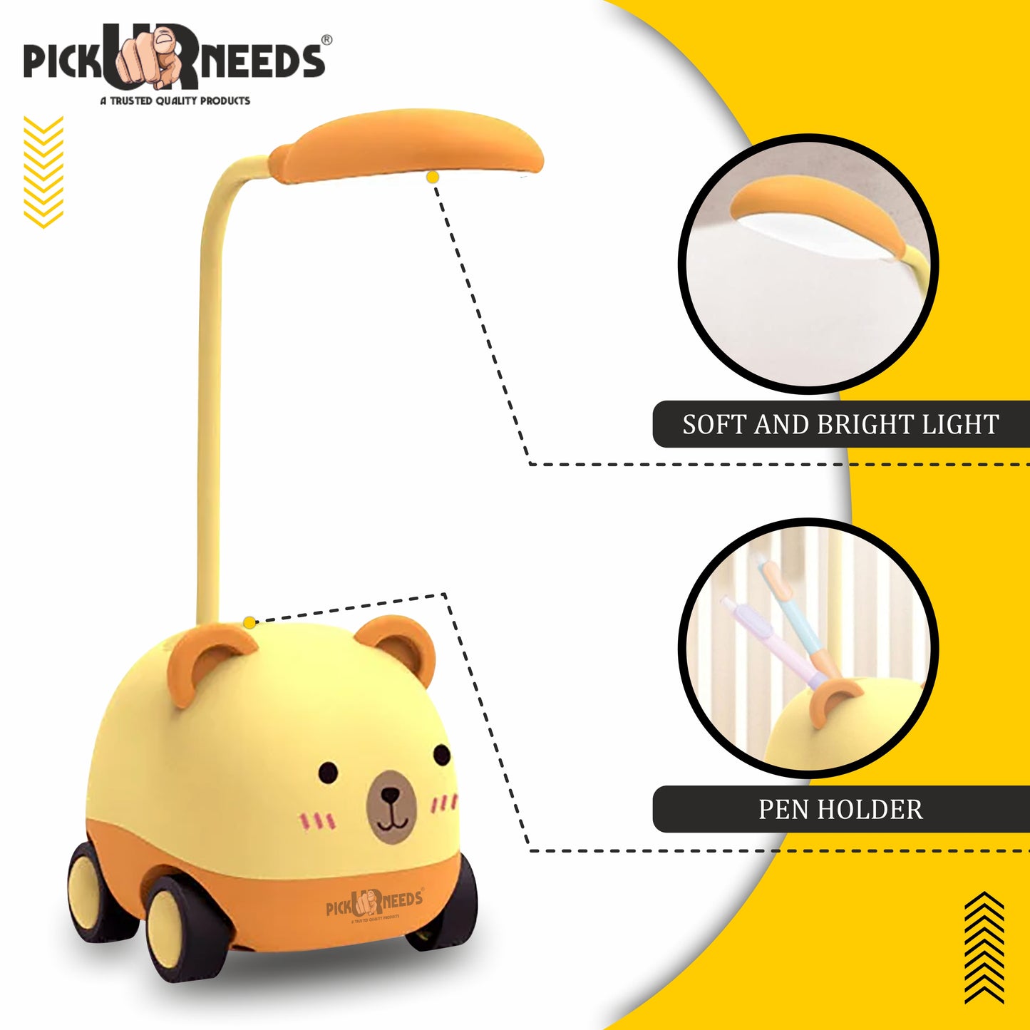 Pick Ur Needs Rechargeable LED Study Desk Light with Sharpener Car Design Wheels