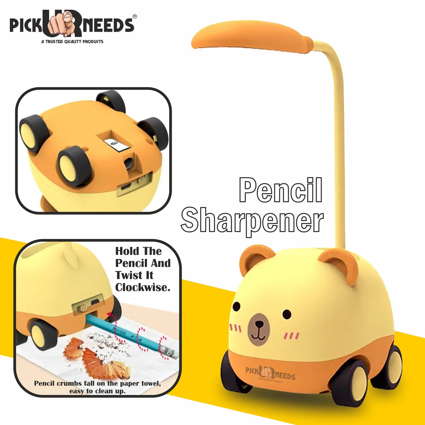 Pick Ur Needs Rechargeable LED Study Desk Light with Sharpener Car Design Wheels