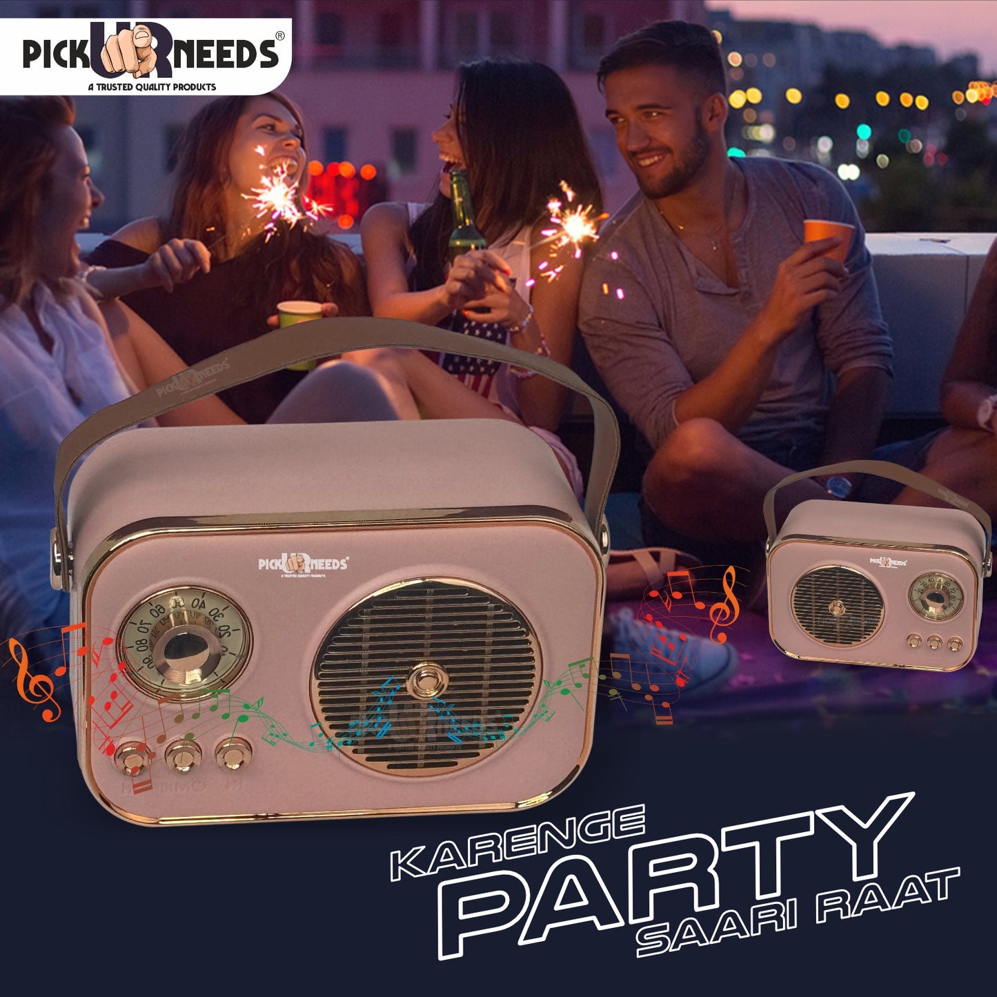 Pick Ur Needs Portable Wireless Bluetooth Speaker With Premium Design TF Card/ USB Support TWS 5 W Bluetooth Speaker (Cream, 5.0 Channel)
