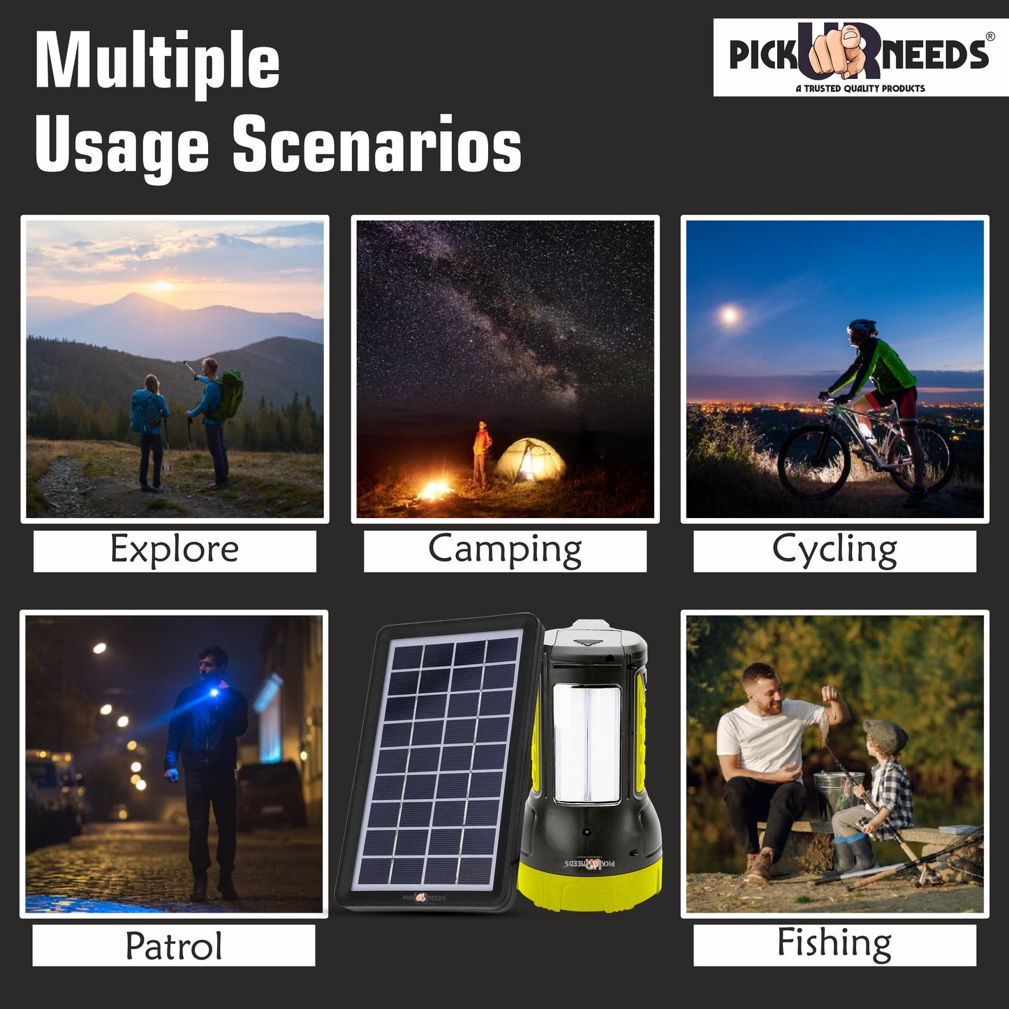 Pick Ur Needs 50W Solar Rechargeable Long Range Search Light + 2 Side Extra Bright Tube 6 hrs Torch Emergency Light