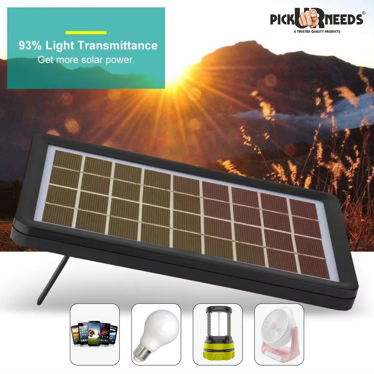 Pick Ur Needs 50W Solar Rechargeable Long Range Torch With 2 Side Emergency Tube Light 6 hrs Torch Emergency Light
