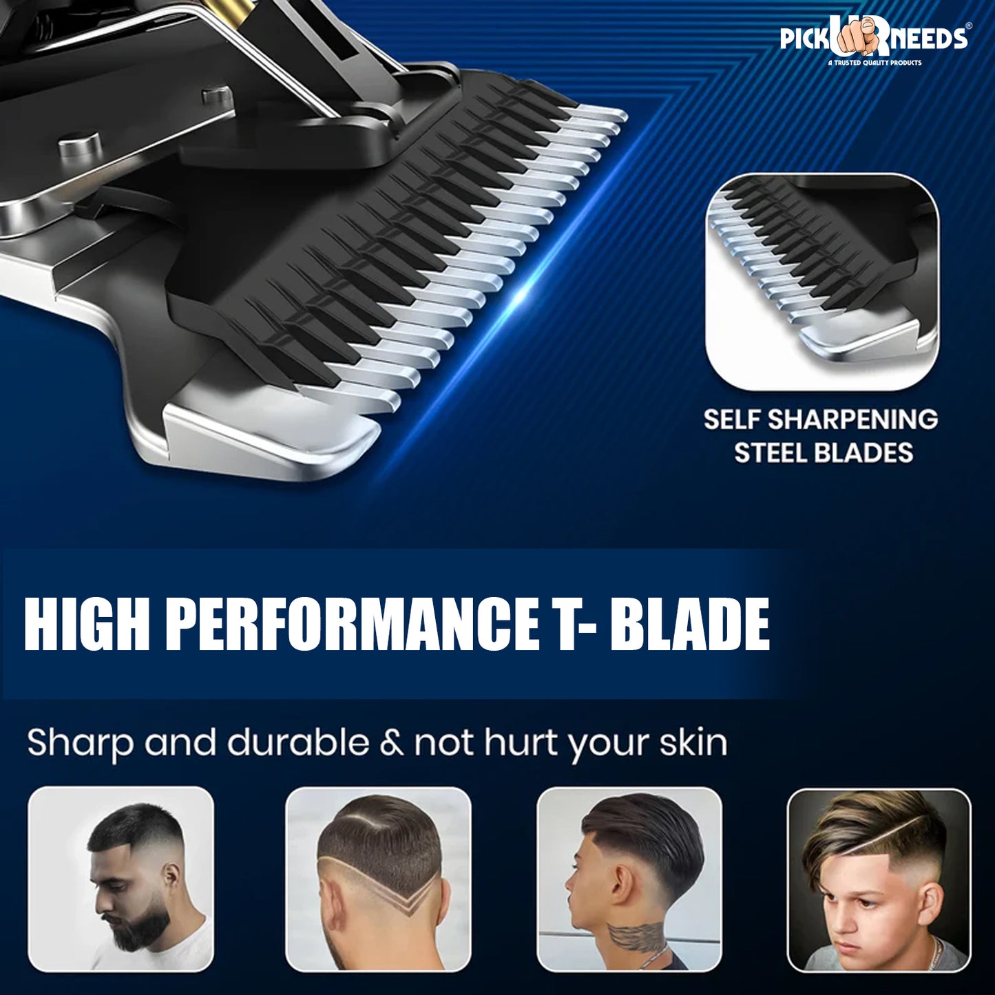 Pick Ur Needs Professional High Quality Hair Clipper Shaver 1200mAH Battery Trimmer 180 min Runtime 3 Length Settings (Gold)