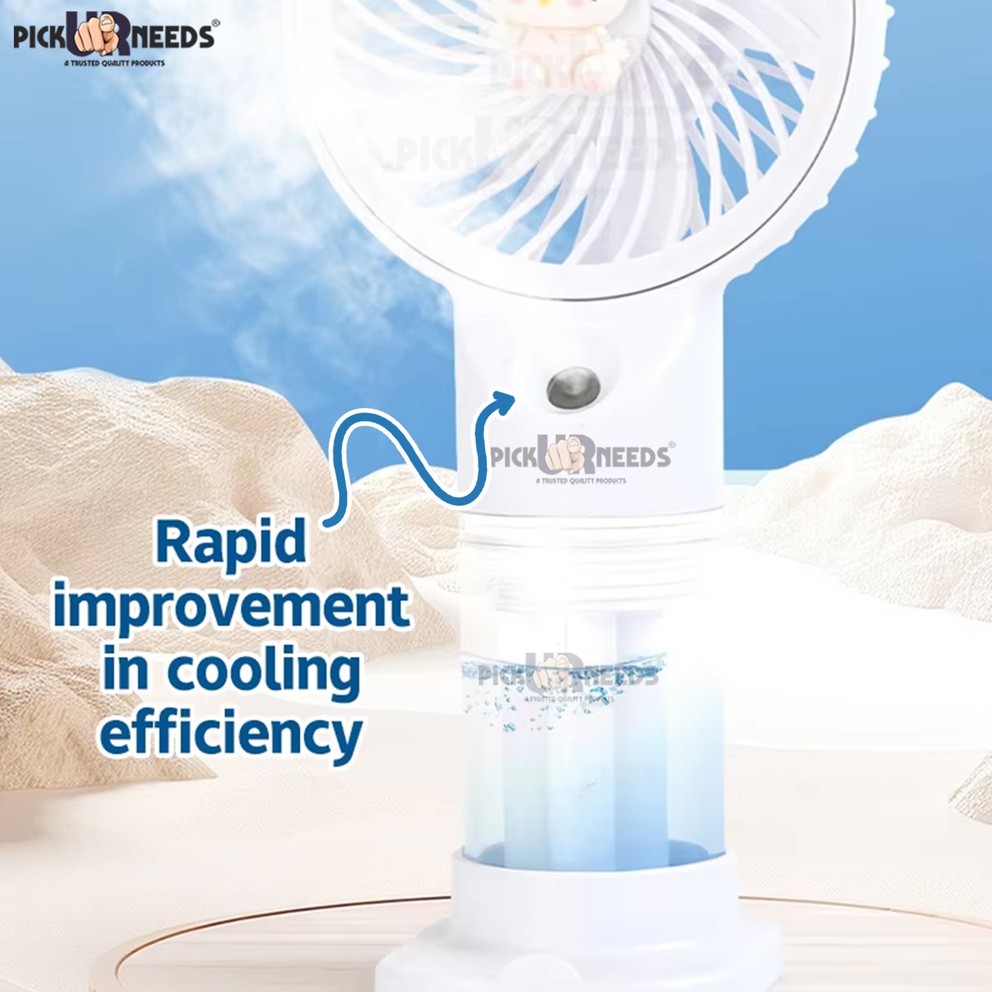 Pick Ur Needs Rechargeable Mini Handheld Fan With Water Spray Portable Fan USB Charging Port 3 mm 5 Blade Table Fan (White , Blue | Pack of 1)