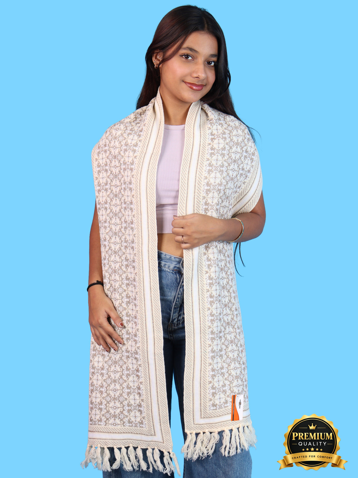 Pick Ur Needs Womens & Girls Super Soft Knitted Woolen Muffler Warm Winter Neck Scarf with Elegant Printed Design & Tassels