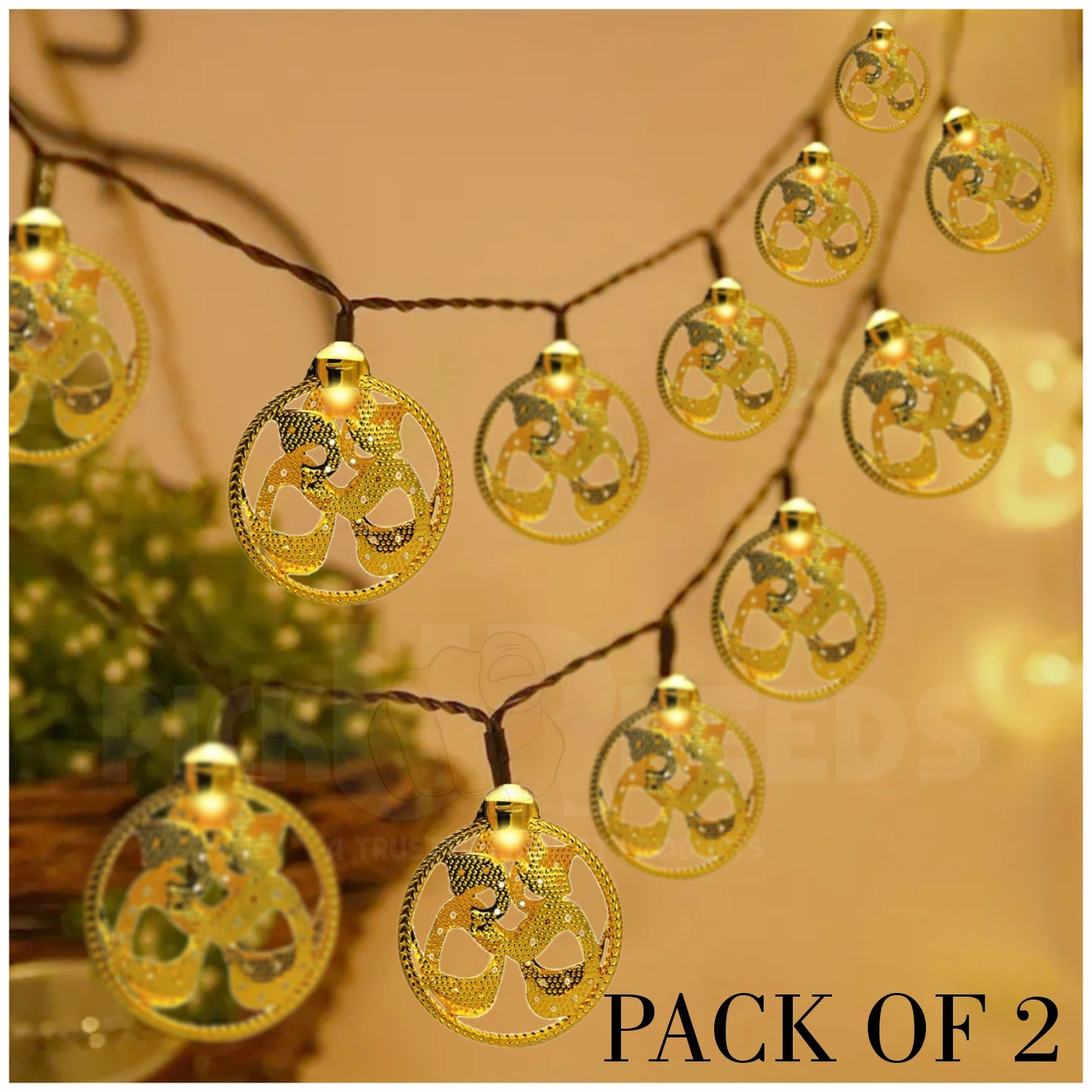 Pick Ur Needs Diwali String Lights OM Metal Hanging Lights, Warm White Round 3D Ceiling Lamp