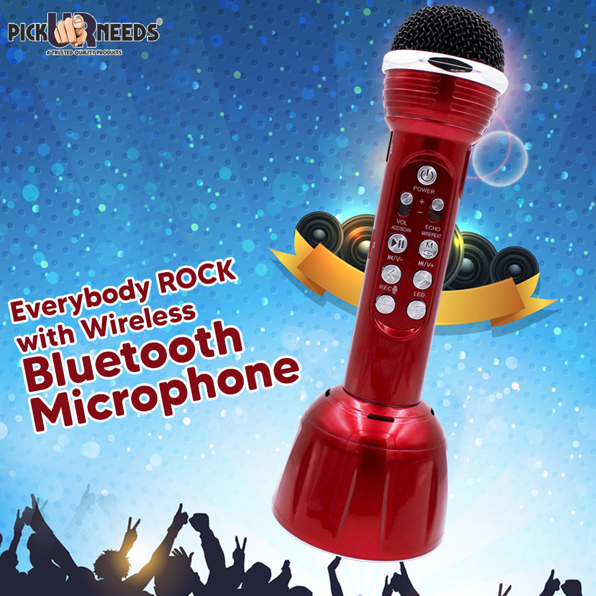 Pick Ur Needs Superier Quality With LED Wireless Bluetooth Microphone Connection Player Speaker 2-in1 With Recording + USB+FM Microphone (Pink)