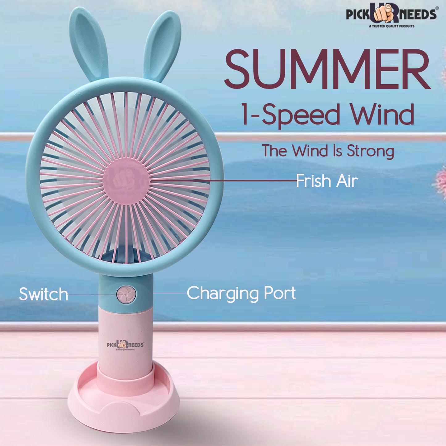 Pick Ur Needs Mini Handheld Rechargeable Portable Fan Small Cartoon Design USB Charging 5 Blade Portable Table Fan