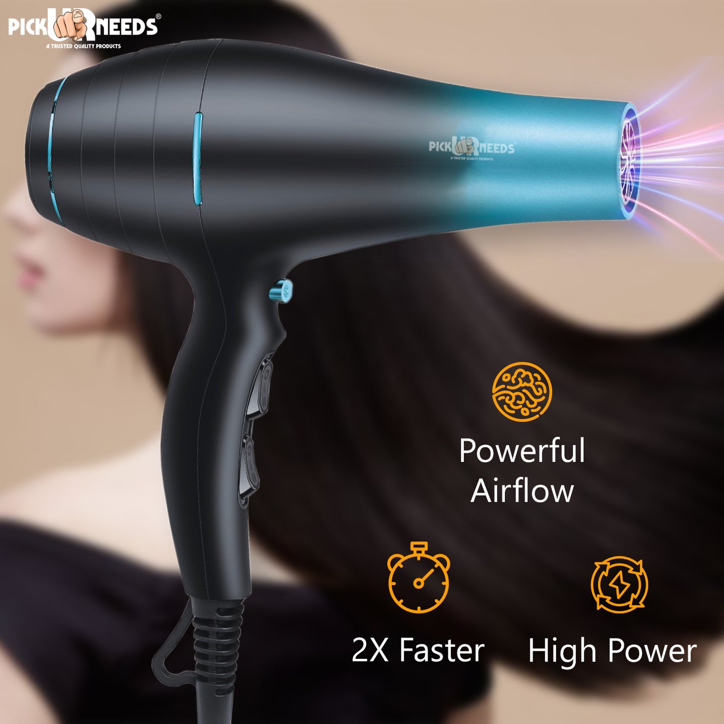 Pick Ur Needs 5000 Watt Professional Hair Dryer For Men / Women With 3 Tempreature + 2 Speed Hair Dryer (5000 W, Black)