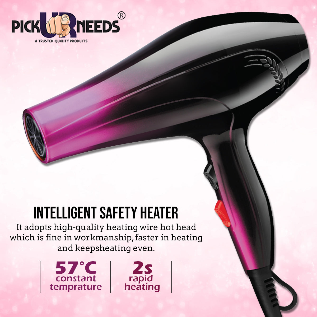 Pick Ur Needs Rocklight 3500watt Powerful Professional Hair Dryer Styling Tools Hot/Cold Wind With Air Collecting Nozzle(Mix Color) Hair Dryer (3500 W, Multicolor)