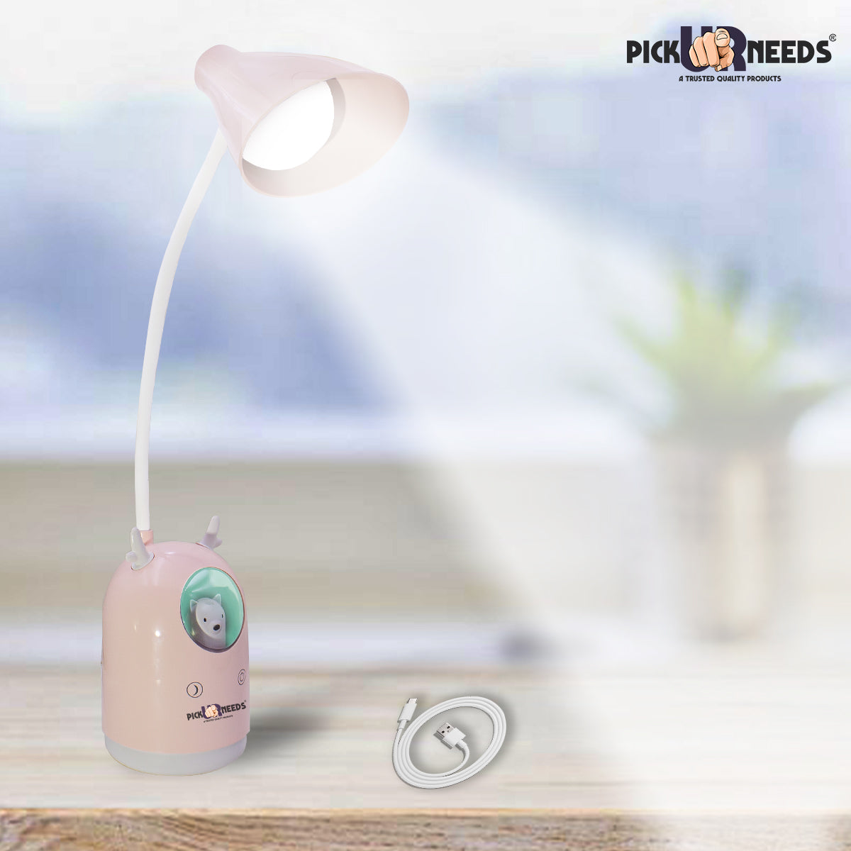 Pick Ur Needs Cute Bear Rechargeable LED Desk Lamp with Touch Switch & Flexible Gooseneck Eye-Caring 3 Lighting Mode (White/Pink)(Color As Per Availability) Study Lamp (21 cm, Light Green)