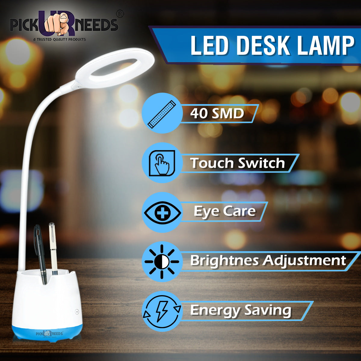 Pick Ur Needs Rocklight Touch On/Off Switch LED Desk Lamp/Student Study Reading/Learning Dimmer/Brightener Rechargeable Led Table Lamps(Multicolor) Study Lamp (32 cm, White)