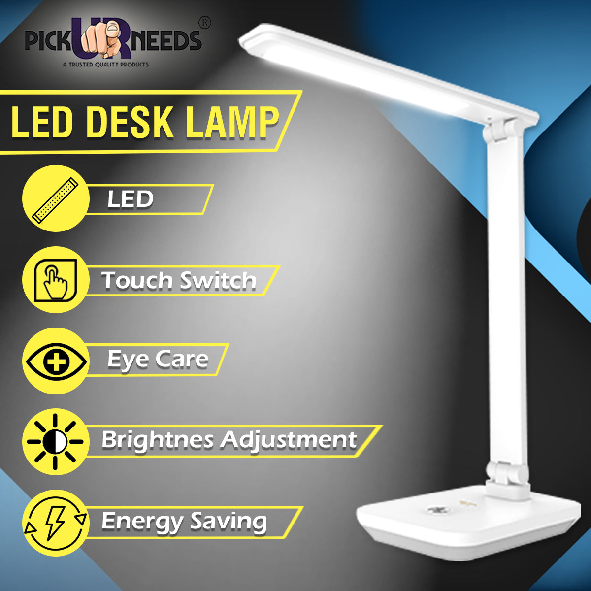 Pick Ur Needs Rechargeable Study table lamp Foldable With Touch Sensor Lithium Battery Dual Power Backup Study Lamp (42 cm, White)