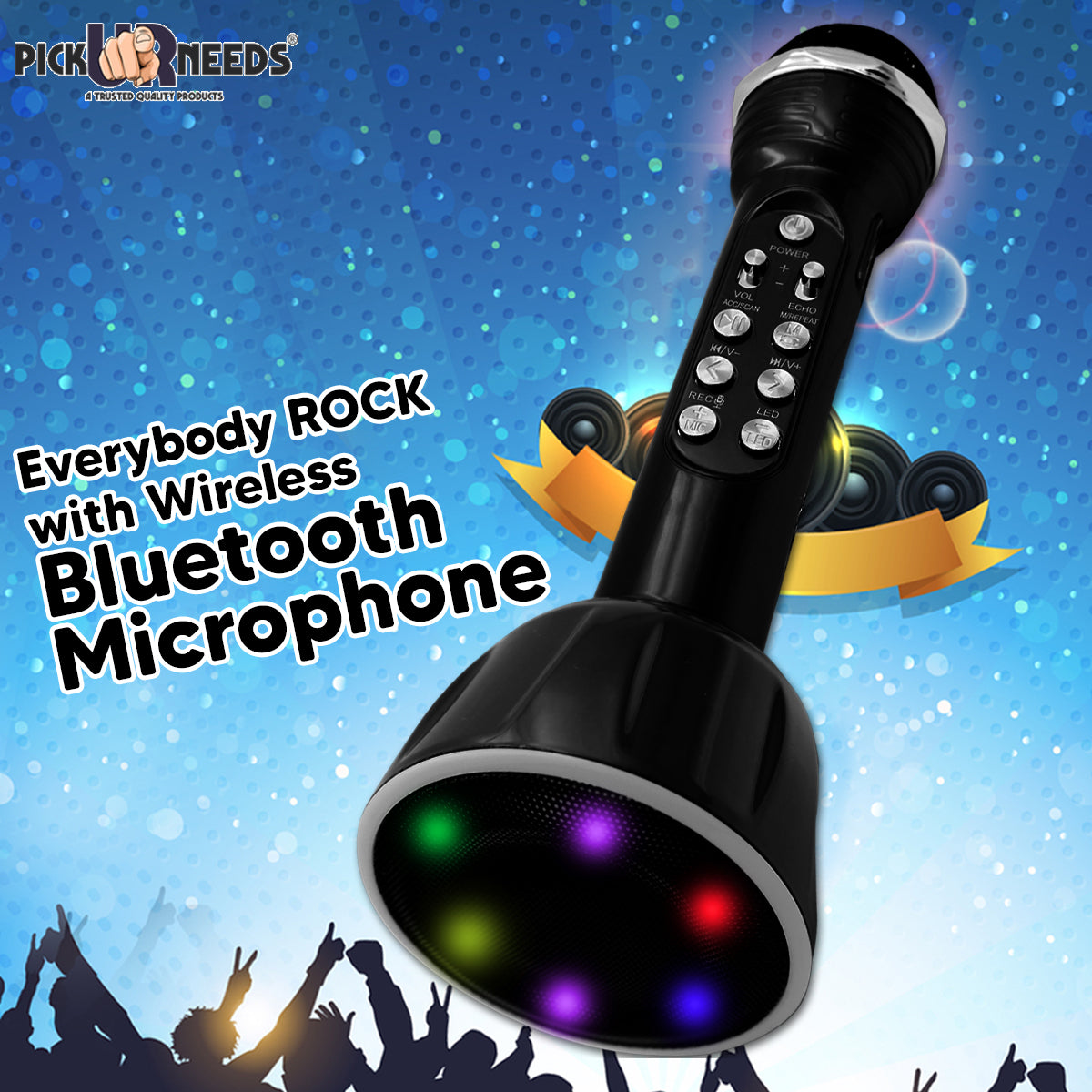 Pick Ur Needs Superier Quality With LED Wireless Bluetooth Microphone Connection Player Speaker 2-in1 With Recording + USB+FM Microphone (Pink)