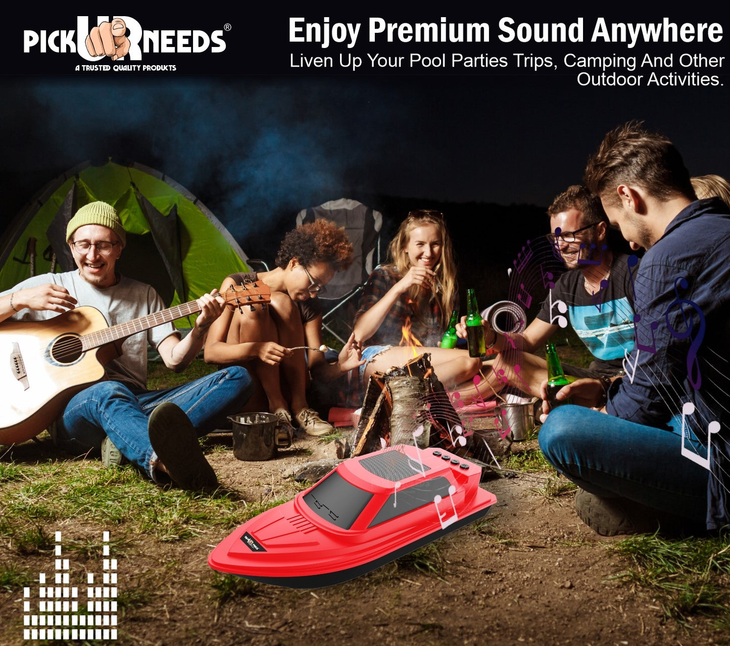 Pick Ur Needs Portable Bluetooth Speaker with High Bass β 5W Dynamic Thunder Sound, Cruiser Design, 1200mAh Rechargeable Battery, Wireless Audio for Outdoor & Indoor Use (Black)