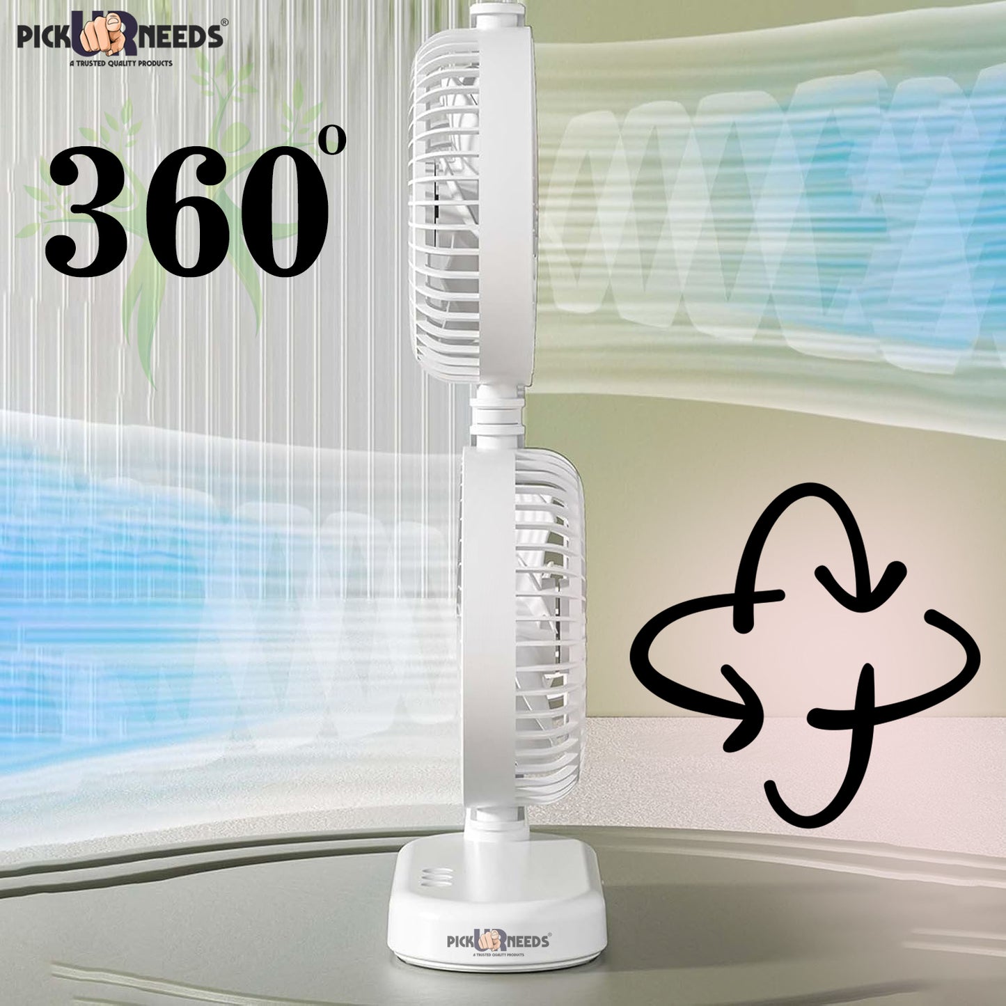 Pick Ur Needs Rechargeable Desk Table Fan Electric Dual Head with Powerful Airflow for Office 4000mAh Battery 3 Speed Mode
