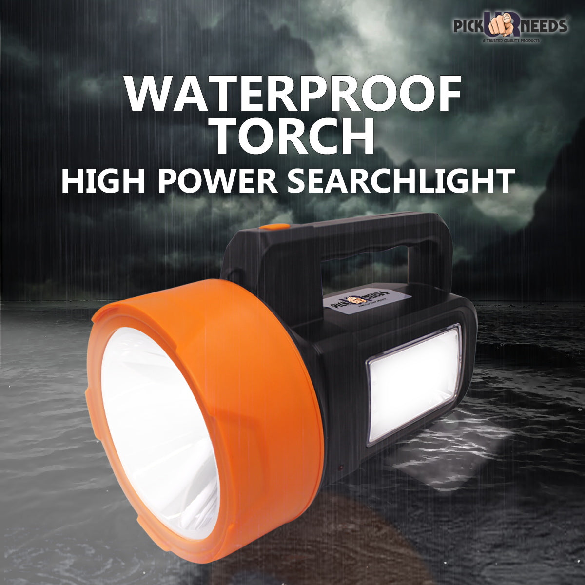 Pick Ur Needs Rechargeable Long Range Light 125W Searchlight with Blinker + Side Light Torch